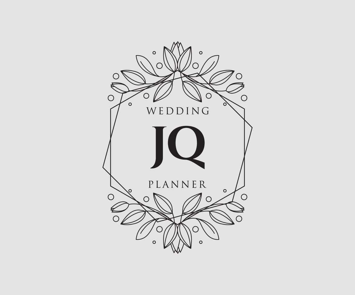 JQ Initials letter Wedding monogram logos collection, hand drawn modern minimalistic and floral templates for Invitation cards, Save the Date, elegant identity for restaurant, boutique, cafe in vector