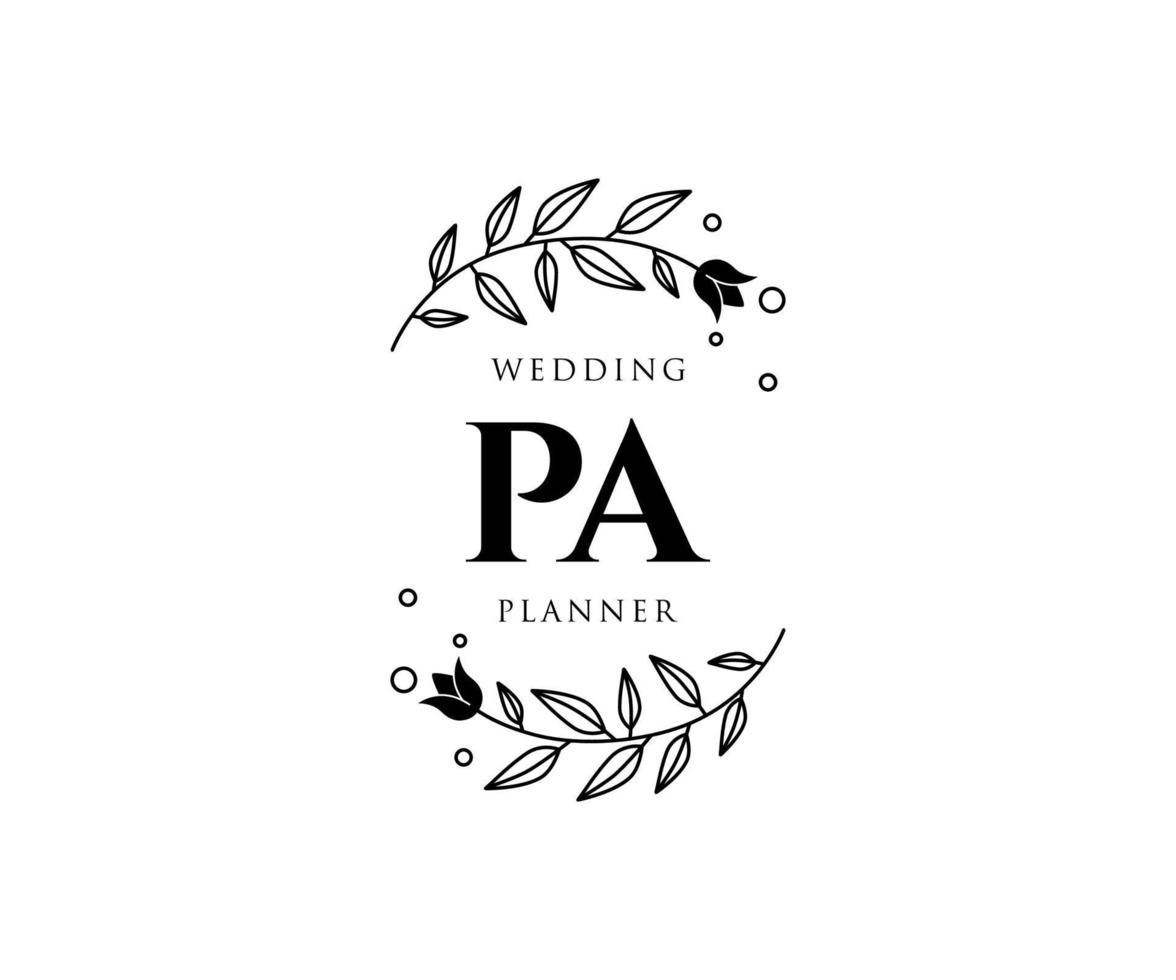 colección de logotipos de monograma de boda con letras iniciales pa, plantillas florales y minimalistas modernas dibujadas a mano para tarjetas de invitación, guardar la fecha, identidad elegante para restaurante, boutique, café en vector