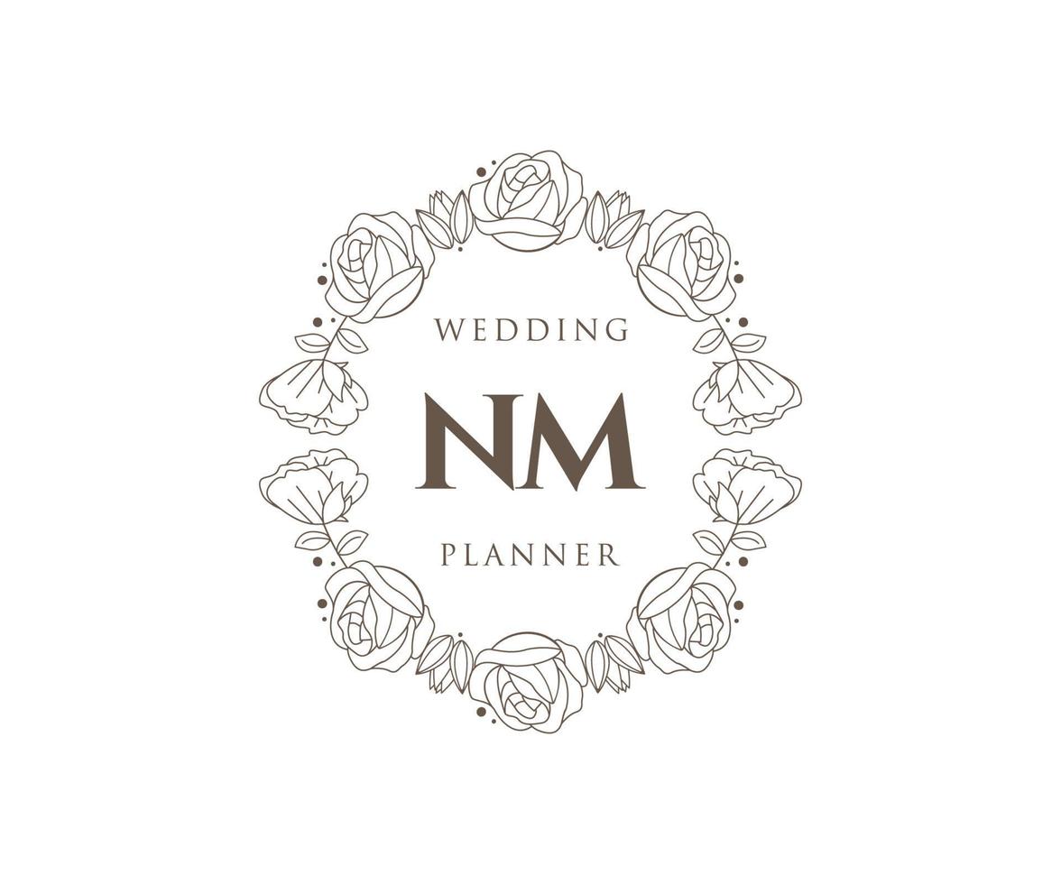 NM Initials letter Wedding monogram logos collection, hand drawn modern minimalistic and floral templates for Invitation cards, Save the Date, elegant identity for restaurant, boutique, cafe in vector