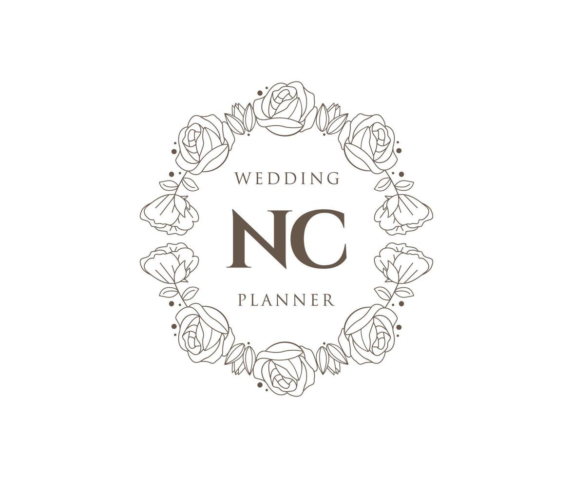 NC Initials letter Wedding monogram logos collection, hand drawn modern minimalistic and floral templates for Invitation cards, Save the Date, elegant identity for restaurant, boutique, cafe in vector