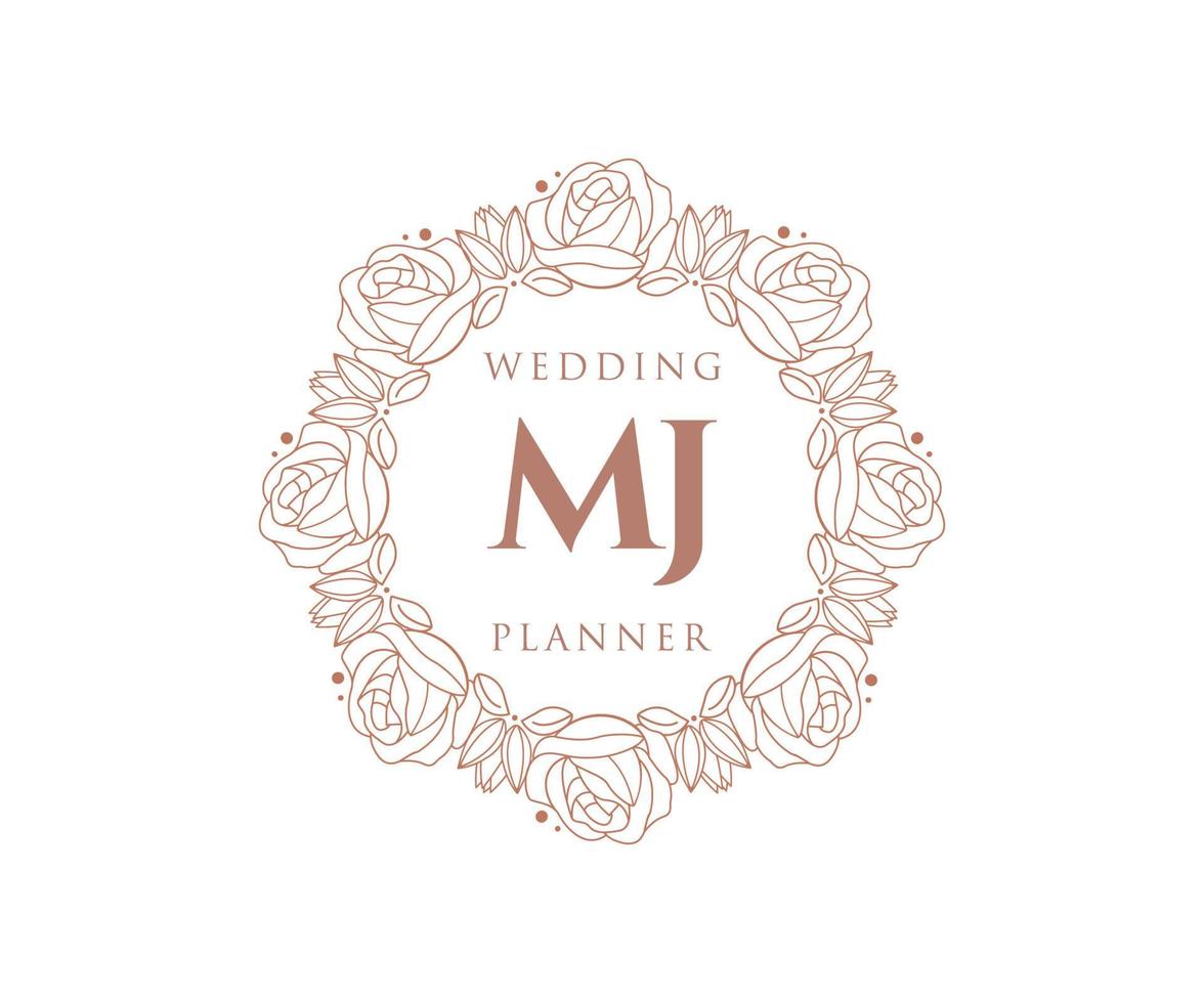 MJ Initials letter Wedding monogram logos collection, hand drawn modern minimalistic and floral templates for Invitation cards, Save the Date, elegant identity for restaurant, boutique, cafe in vector