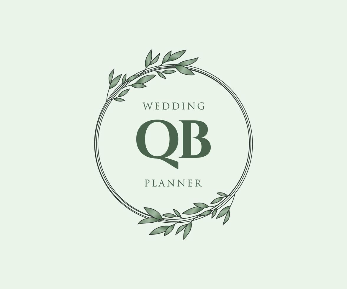 QB Initials letter Wedding monogram logos collection, hand drawn modern minimalistic and floral templates for Invitation cards, Save the Date, elegant identity for restaurant, boutique, cafe in vector