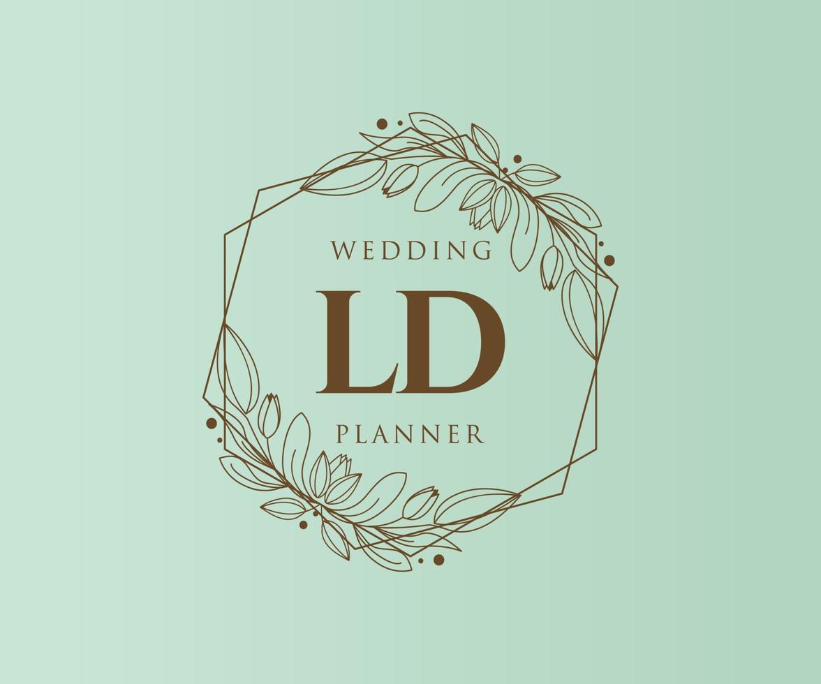 colección de logotipos de monograma de boda con letras iniciales ld, plantillas florales y minimalistas modernas dibujadas a mano para tarjetas de invitación, guardar la fecha, identidad elegante para restaurante, boutique, café en vector