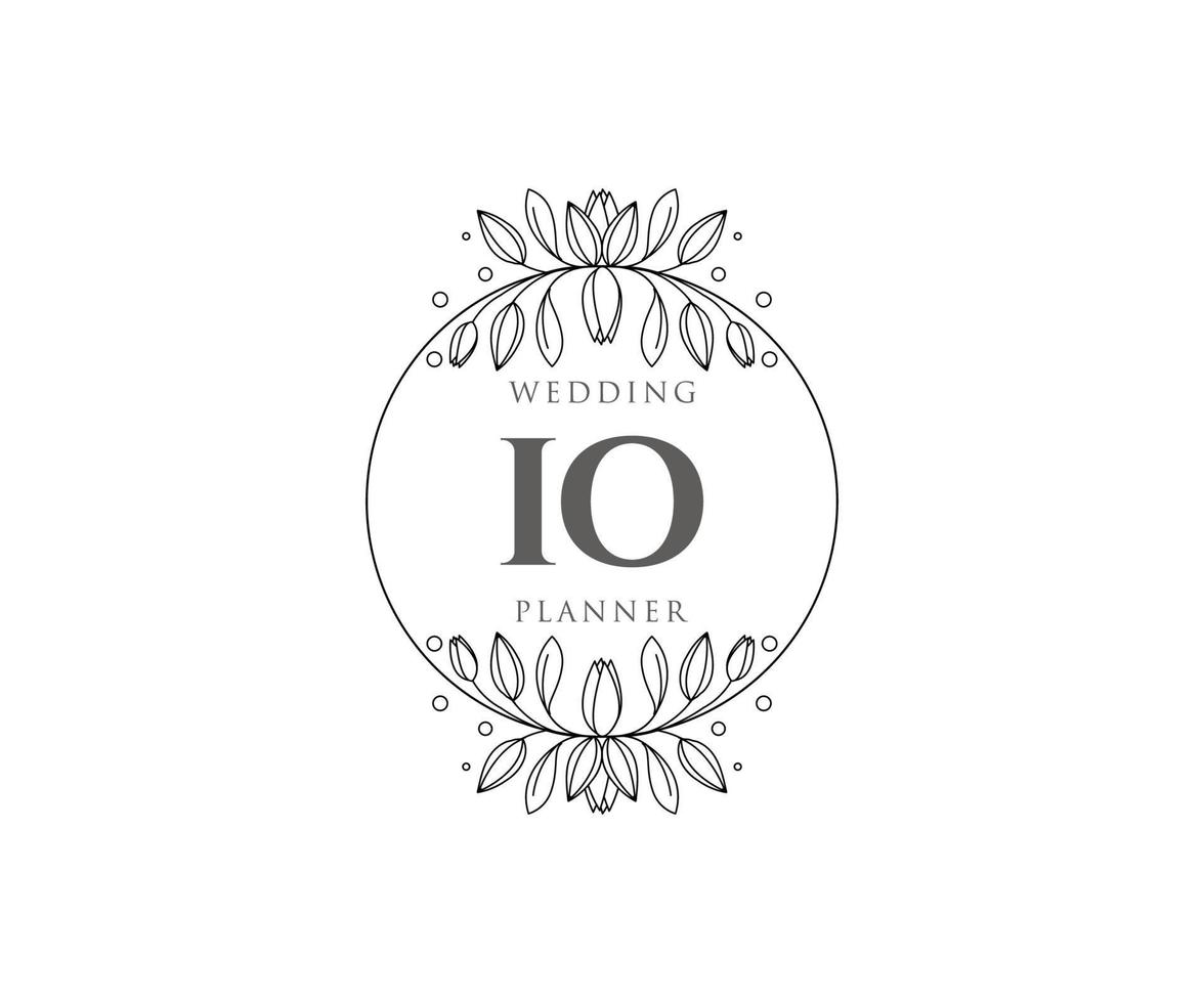 IO Initials letter Wedding monogram logos collection, hand drawn modern minimalistic and floral templates for Invitation cards, Save the Date, elegant identity for restaurant, boutique, cafe in vector