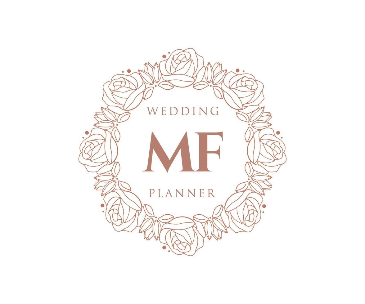 Colección de logotipos de monograma de boda con letras iniciales mf, plantillas florales y minimalistas modernas dibujadas a mano para tarjetas de invitación, guardar la fecha, identidad elegante para restaurante, boutique, café en vector