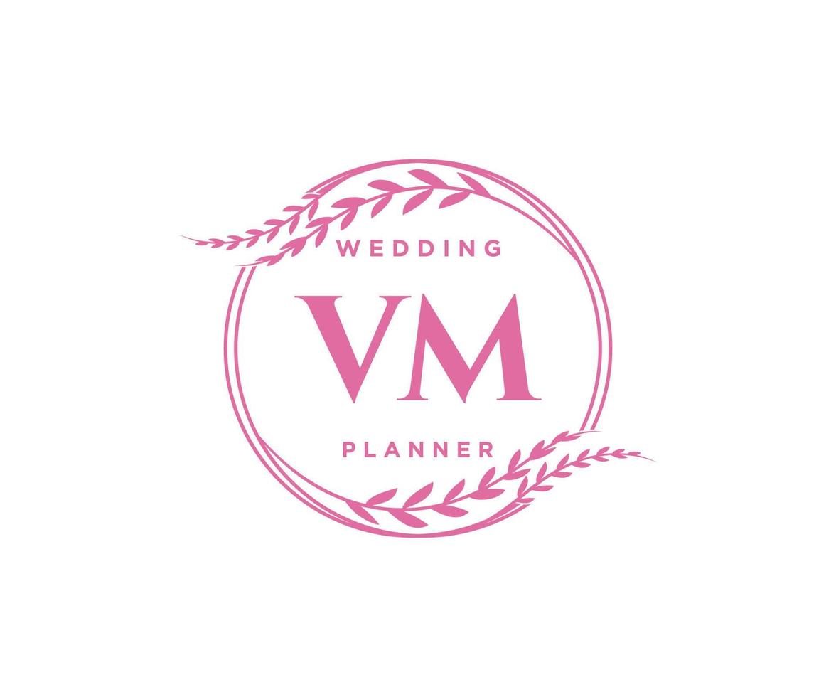 VM Initials letter Wedding monogram logos collection, hand drawn modern minimalistic and floral templates for Invitation cards, Save the Date, elegant identity for restaurant, boutique, cafe in vector