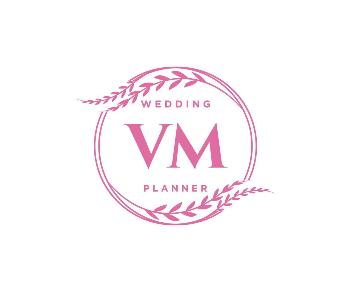 colección de logotipos de monogramas de boda con letras iniciales vm, plantillas florales y minimalistas modernas dibujadas a mano para tarjetas de invitación, guardar la fecha, identidad elegante para restaurante, boutique, café en vectores