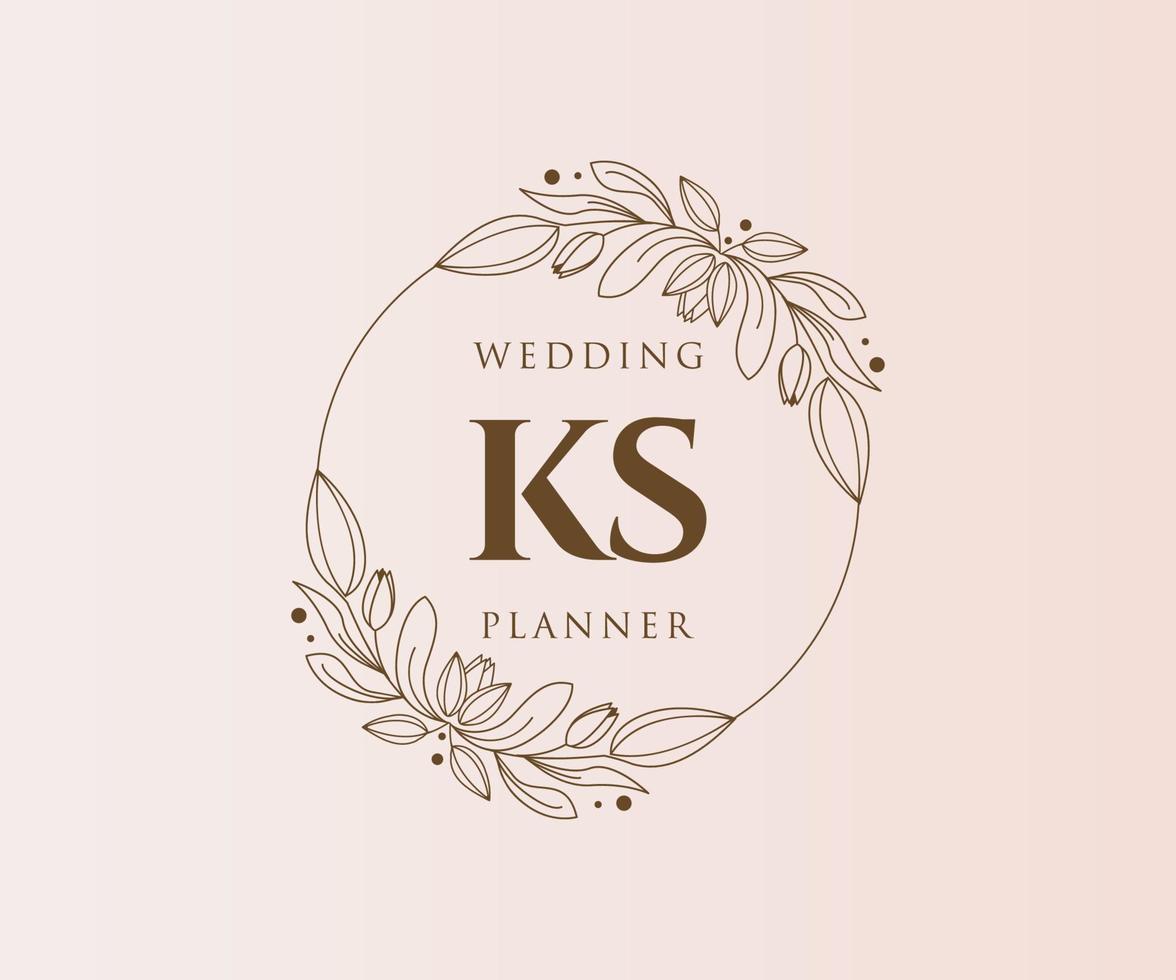 colección de logotipos de monograma de boda con letras iniciales ks, plantillas florales y minimalistas modernas dibujadas a mano para tarjetas de invitación, guardar la fecha, identidad elegante para restaurante, boutique, café en vector