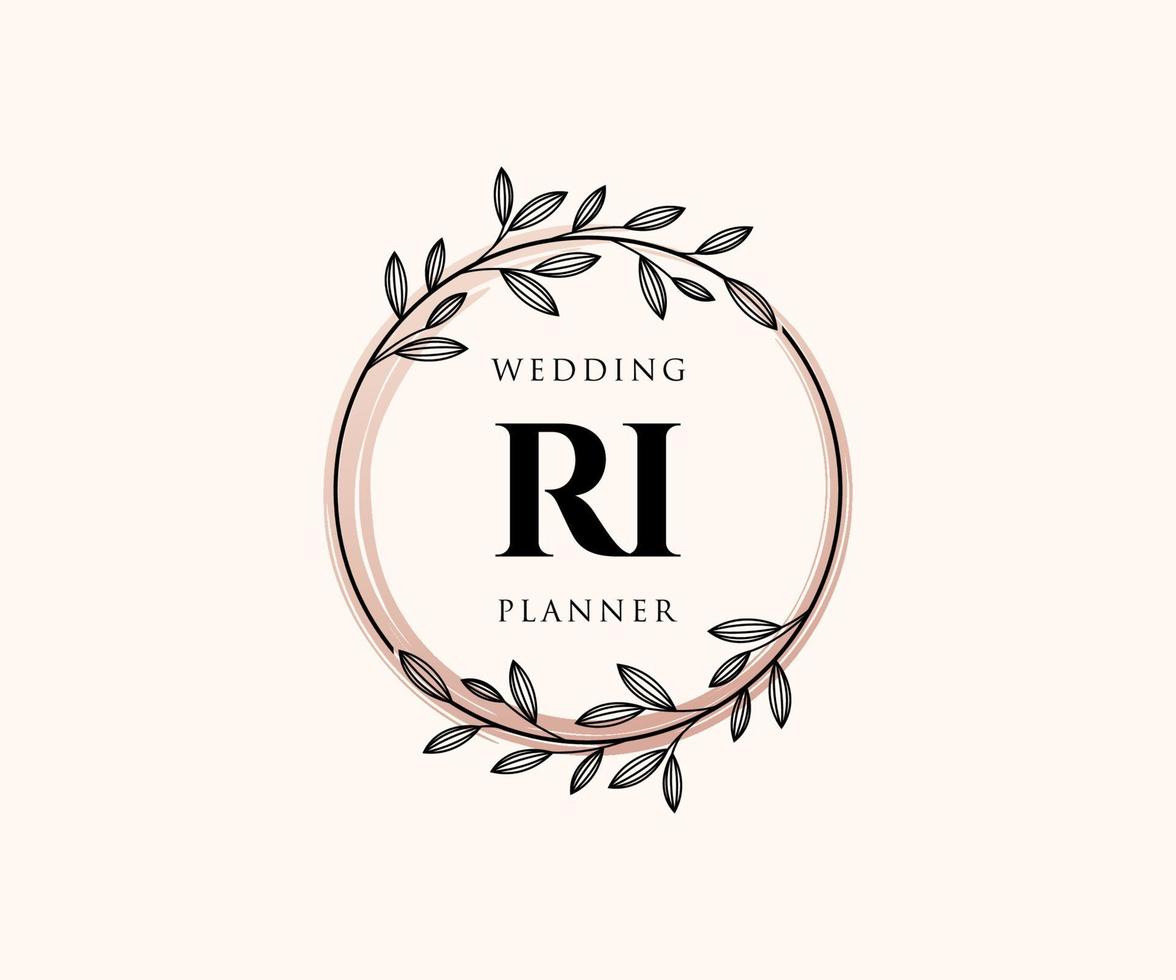 Colección de logotipos de monograma de boda con letras iniciales ri, plantillas florales y minimalistas modernas dibujadas a mano para tarjetas de invitación, guardar la fecha, identidad elegante para restaurante, boutique, café en vector