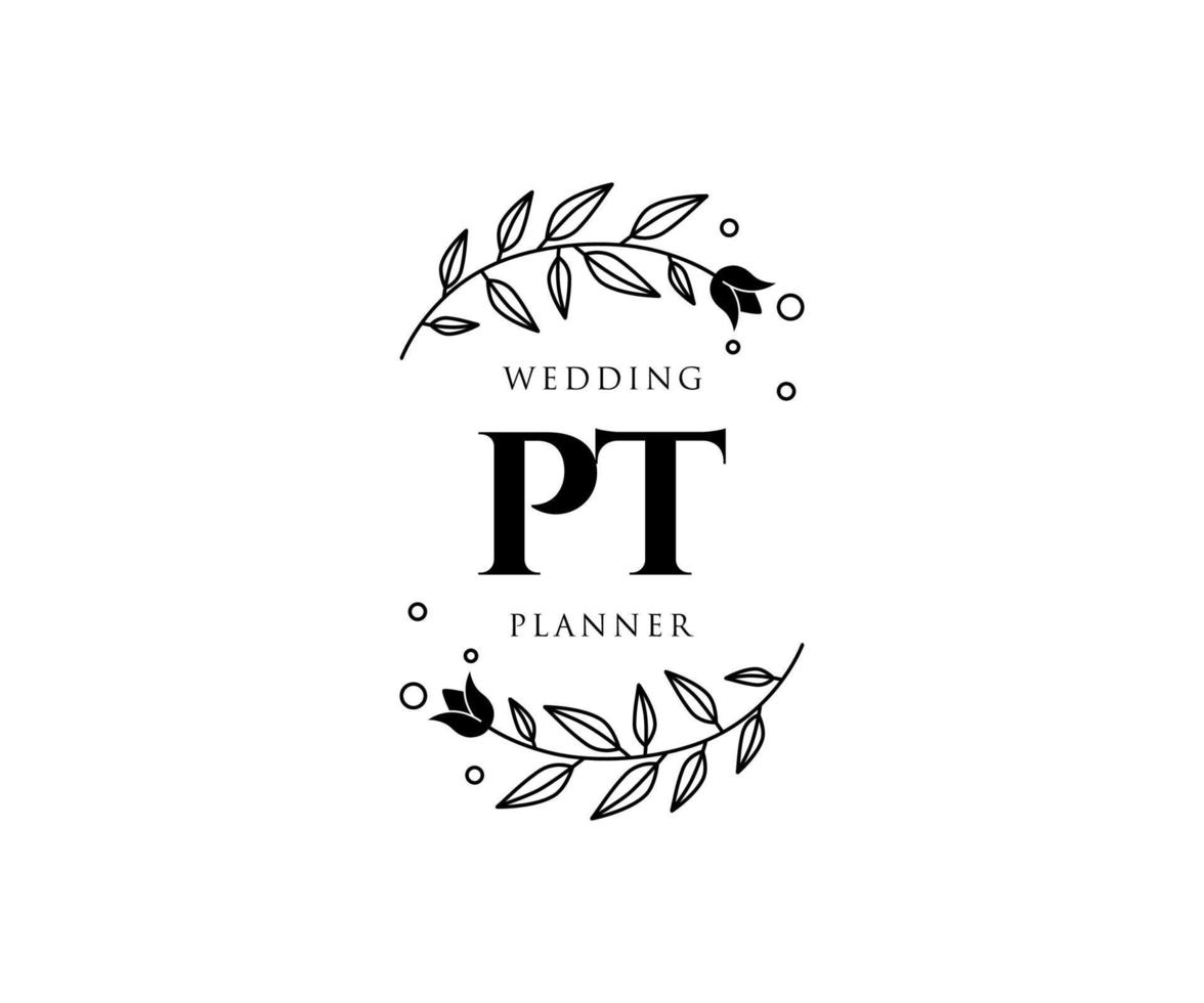 PT Initials letter Wedding monogram logos collection, hand drawn modern minimalistic and floral templates for Invitation cards, Save the Date, elegant identity for restaurant, boutique, cafe in vector
