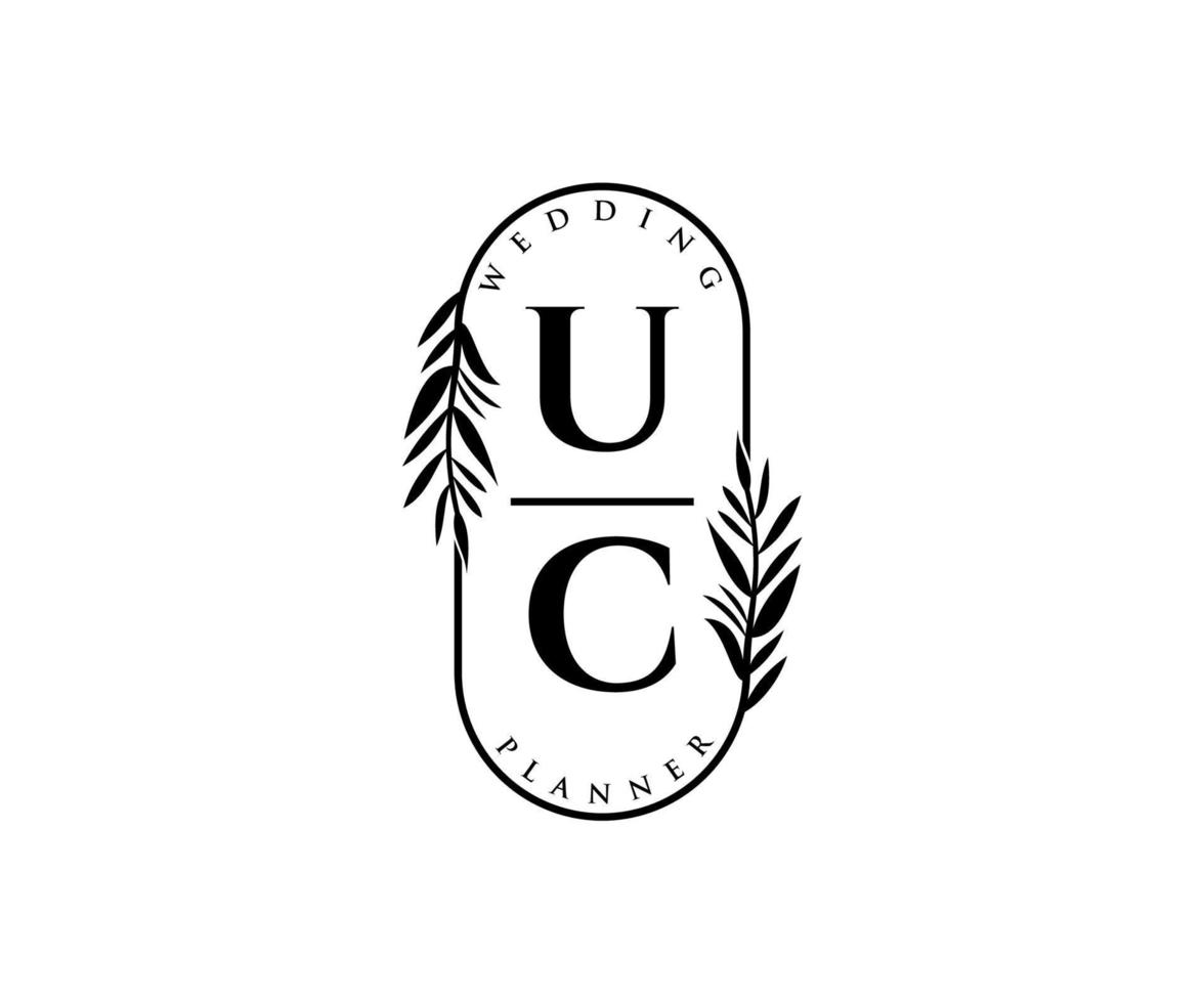 colección de logotipos de monograma de boda con letras iniciales de uc, plantillas florales y minimalistas modernas dibujadas a mano para tarjetas de invitación, guardar la fecha, identidad elegante para restaurante, boutique, café en vector