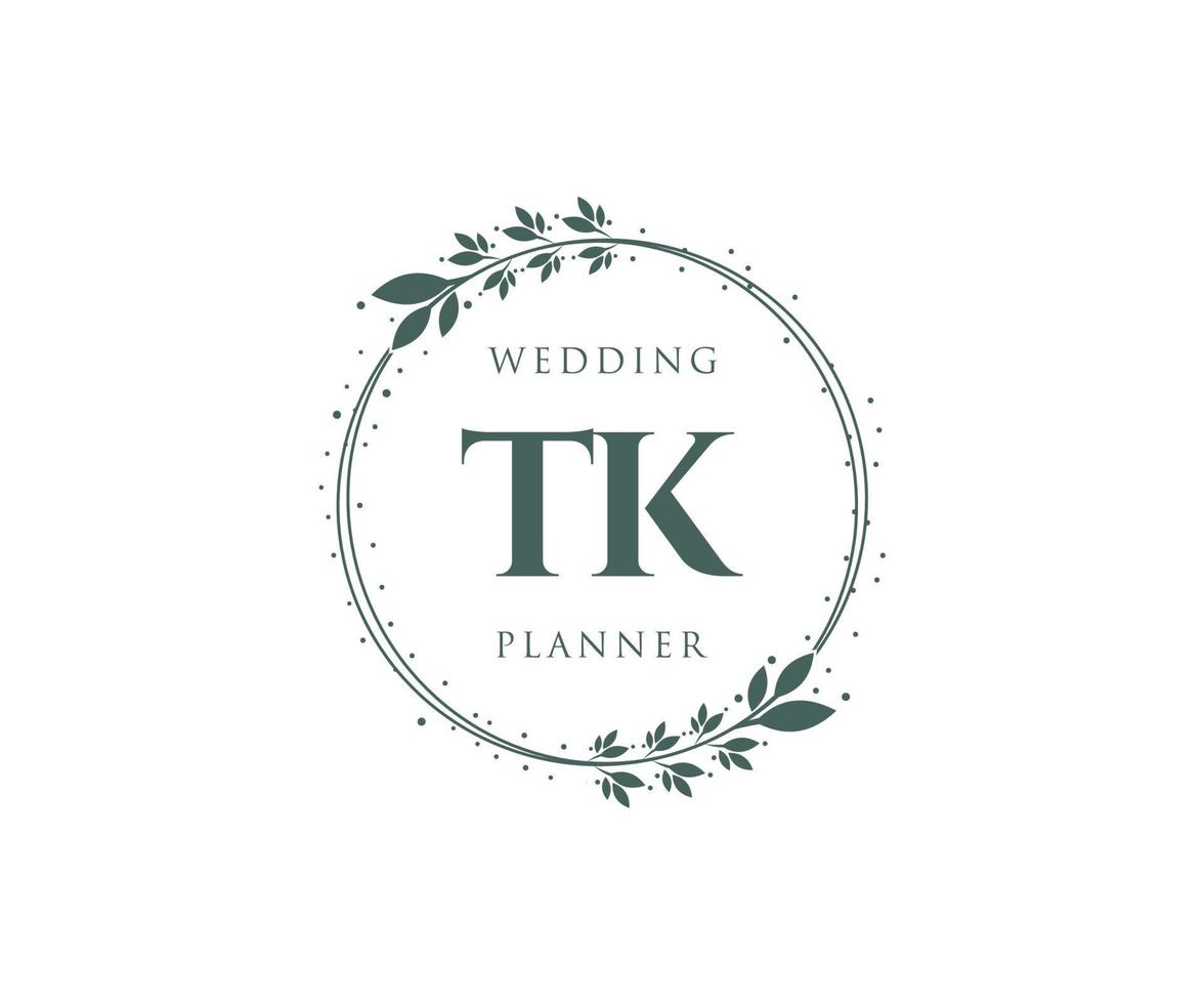 colección de logotipos de monograma de boda con letras iniciales tk, plantillas florales y minimalistas modernas dibujadas a mano para tarjetas de invitación, guardar la fecha, identidad elegante para restaurante, boutique, café en vector