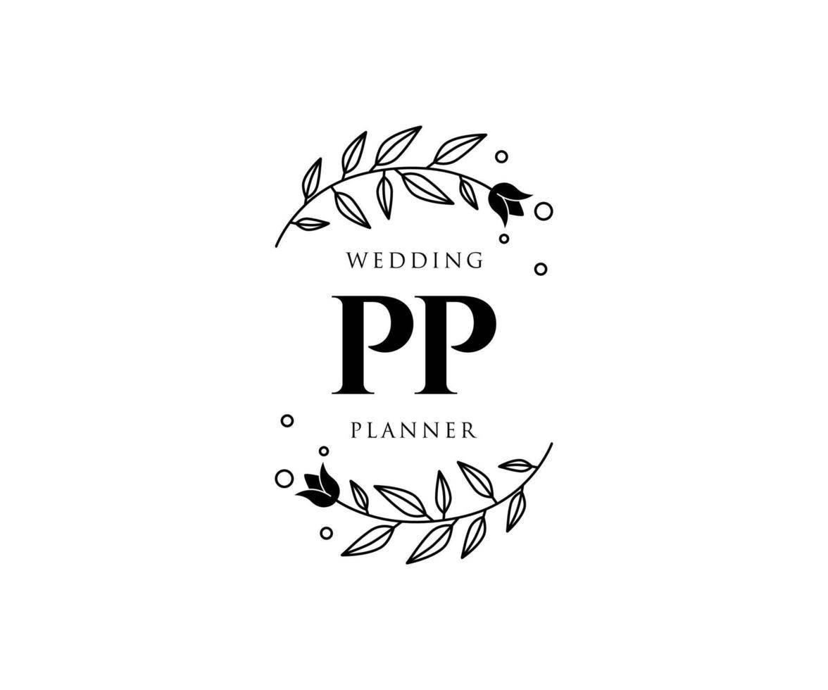 colección de logotipos de monograma de boda con letras iniciales de pp, plantillas florales y minimalistas modernas dibujadas a mano para tarjetas de invitación, guardar la fecha, identidad elegante para restaurante, boutique, café en vector