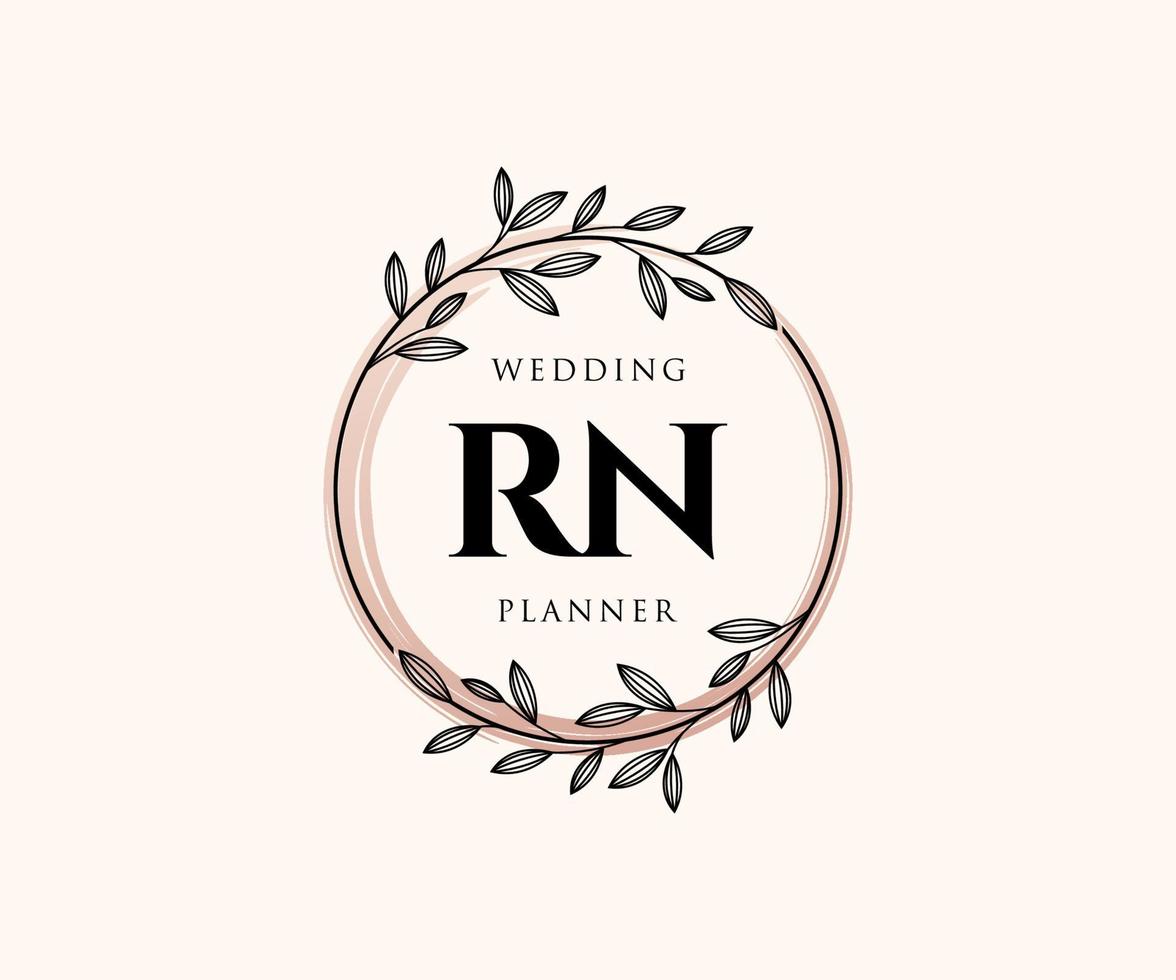 RN Initials letter Wedding monogram logos collection, hand drawn modern minimalistic and floral templates for Invitation cards, Save the Date, elegant identity for restaurant, boutique, cafe in vector