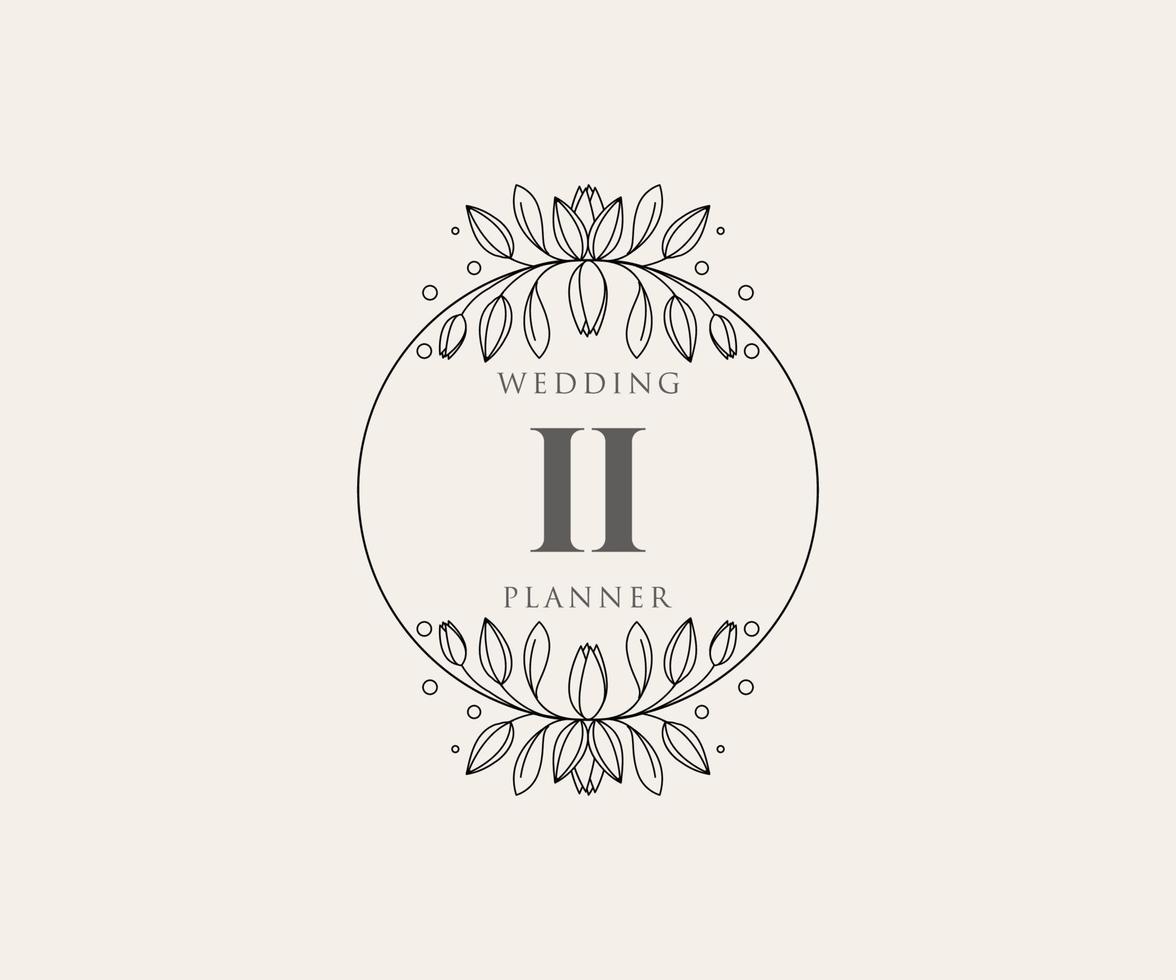 II Initials letter Wedding monogram logos collection, hand drawn modern minimalistic and floral templates for Invitation cards, Save the Date, elegant identity for restaurant, boutique, cafe in vector