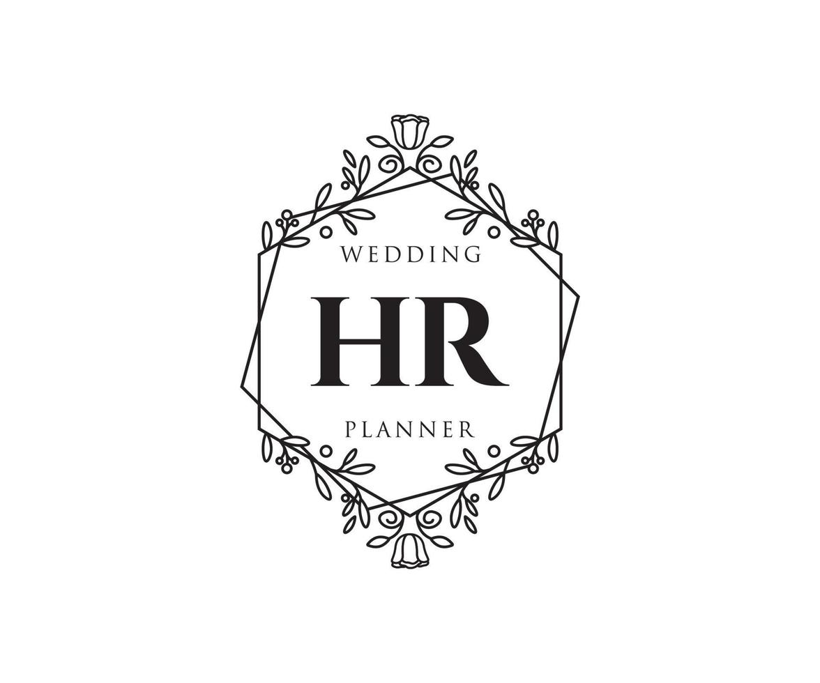 colección de logotipos de monogramas de boda con letras iniciales hr, plantillas florales y minimalistas modernas dibujadas a mano para tarjetas de invitación, guardar la fecha, identidad elegante para restaurante, boutique, café en vectores