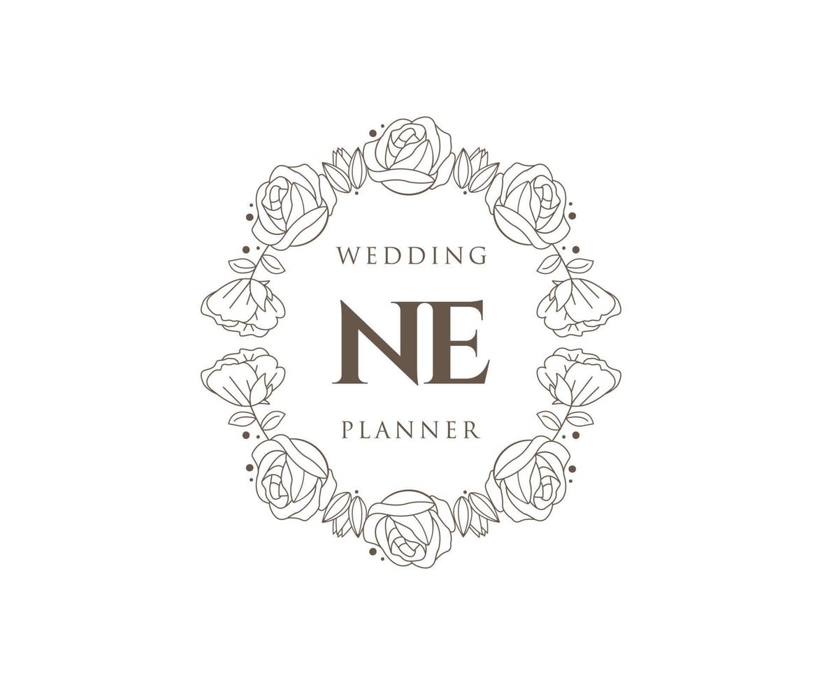 NE Initials letter Wedding monogram logos collection, hand drawn modern minimalistic and floral templates for Invitation cards, Save the Date, elegant identity for restaurant, boutique, cafe in vector