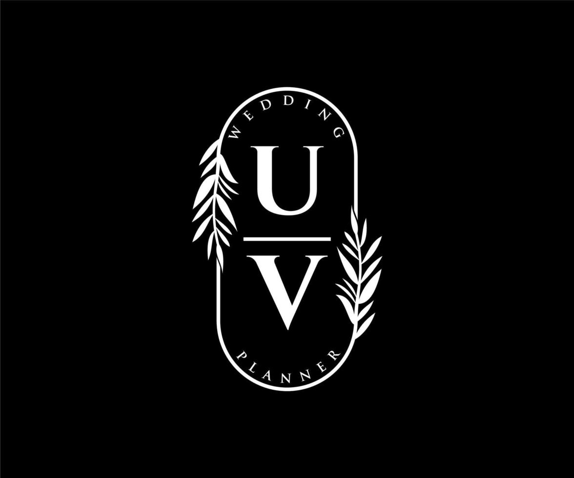 UV Initials letter Wedding monogram logos collection, hand drawn modern minimalistic and floral templates for Invitation cards, Save the Date, elegant identity for restaurant, boutique, cafe in vector