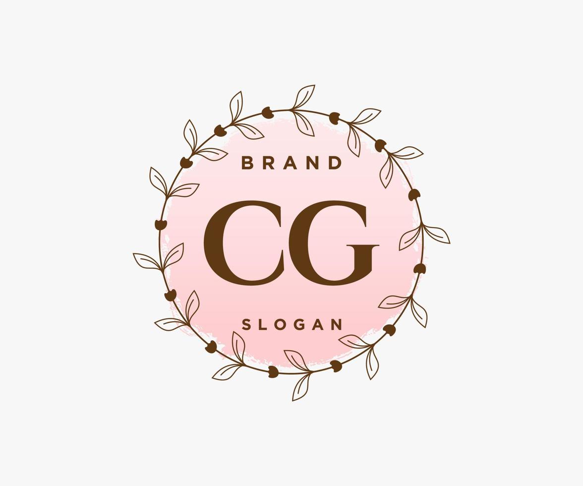 Initial CG feminine logo. Usable for Nature, Salon, Spa, Cosmetic and Beauty Logos. Flat Vector Logo Design Template Element.