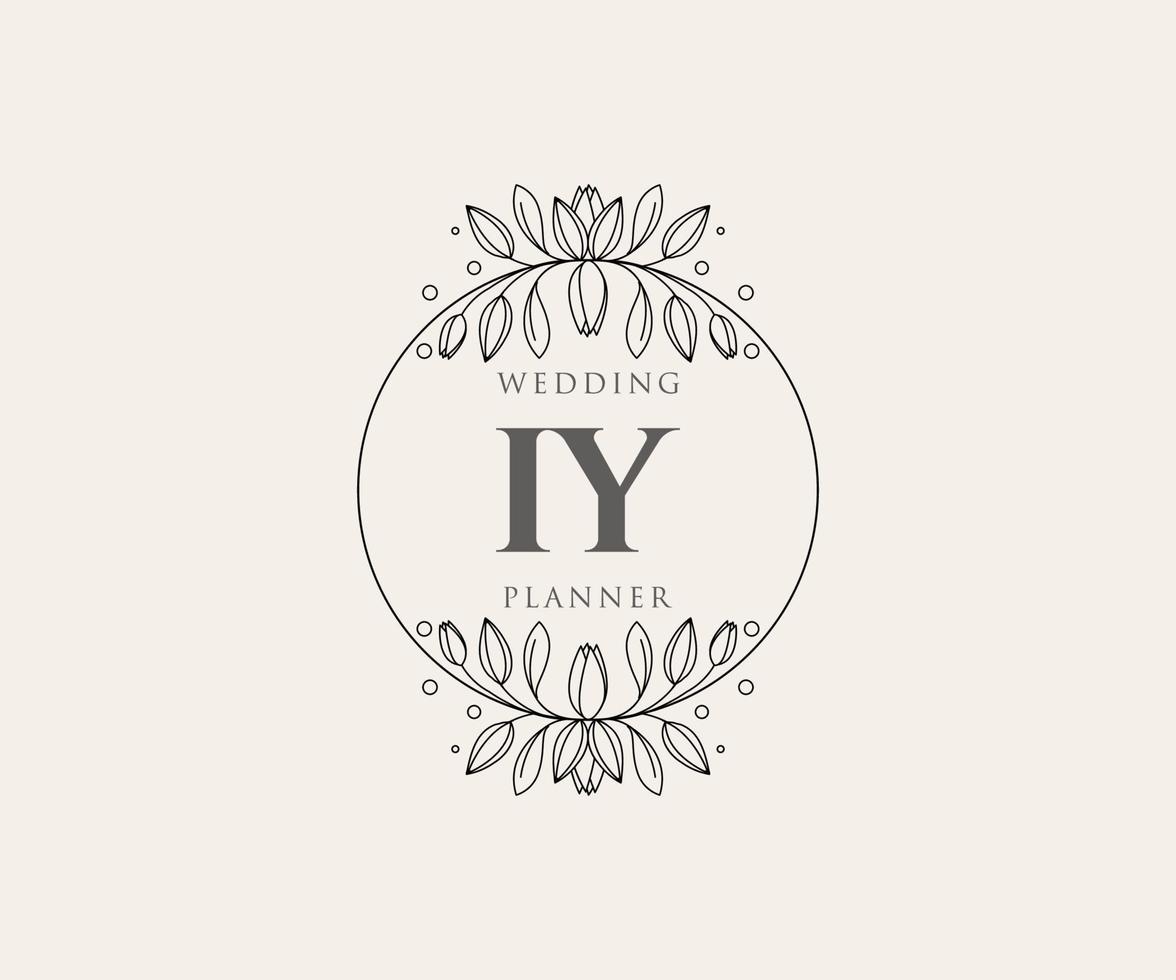 IY Initials letter Wedding monogram logos collection, hand drawn modern minimalistic and floral templates for Invitation cards, Save the Date, elegant identity for restaurant, boutique, cafe in vector