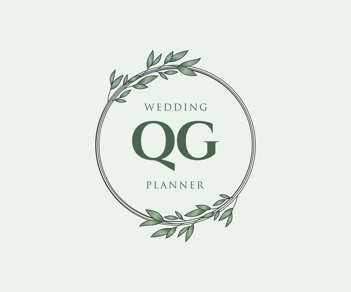 colección de logotipos de monogramas de boda con letras iniciales qg, plantillas florales y minimalistas modernas dibujadas a mano para tarjetas de invitación, guardar la fecha, identidad elegante para restaurante, boutique, café en vector