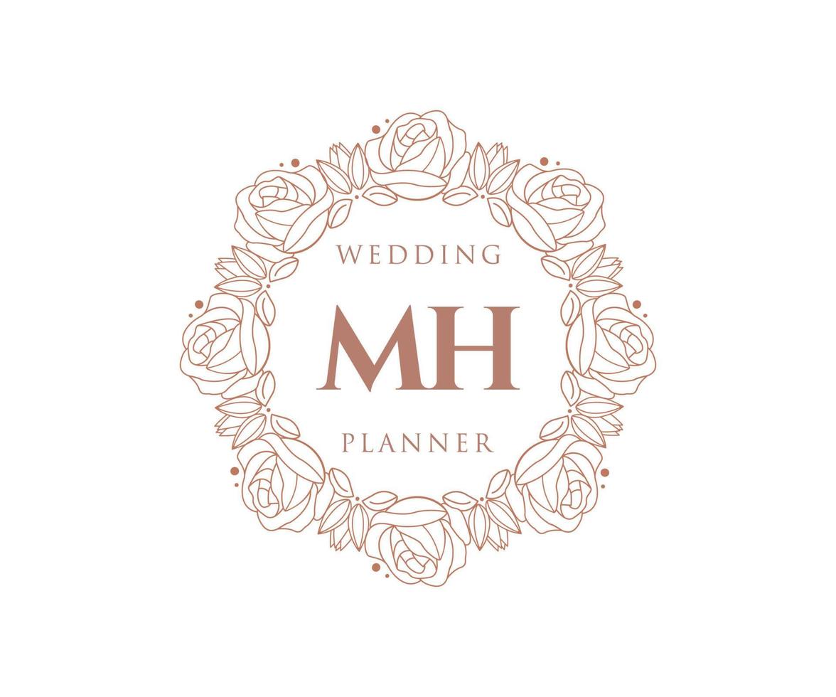 colección de logotipos de monograma de boda con letras iniciales mh, plantillas florales y minimalistas modernas dibujadas a mano para tarjetas de invitación, guardar la fecha, identidad elegante para restaurante, boutique, café en vector