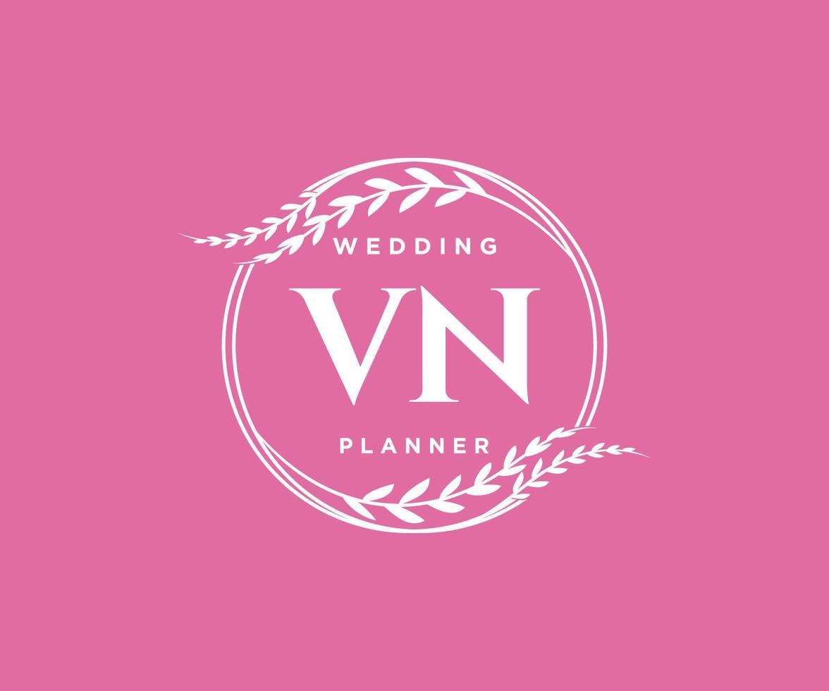 VN Initials letter Wedding monogram logos collection, hand drawn modern minimalistic and floral templates for Invitation cards, Save the Date, elegant identity for restaurant, boutique, cafe in vector