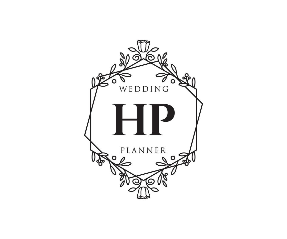 colección de logotipos de monogramas de boda con letras iniciales hp, plantillas florales y minimalistas modernas dibujadas a mano para tarjetas de invitación, guardar la fecha, identidad elegante para restaurante, boutique, café en vector