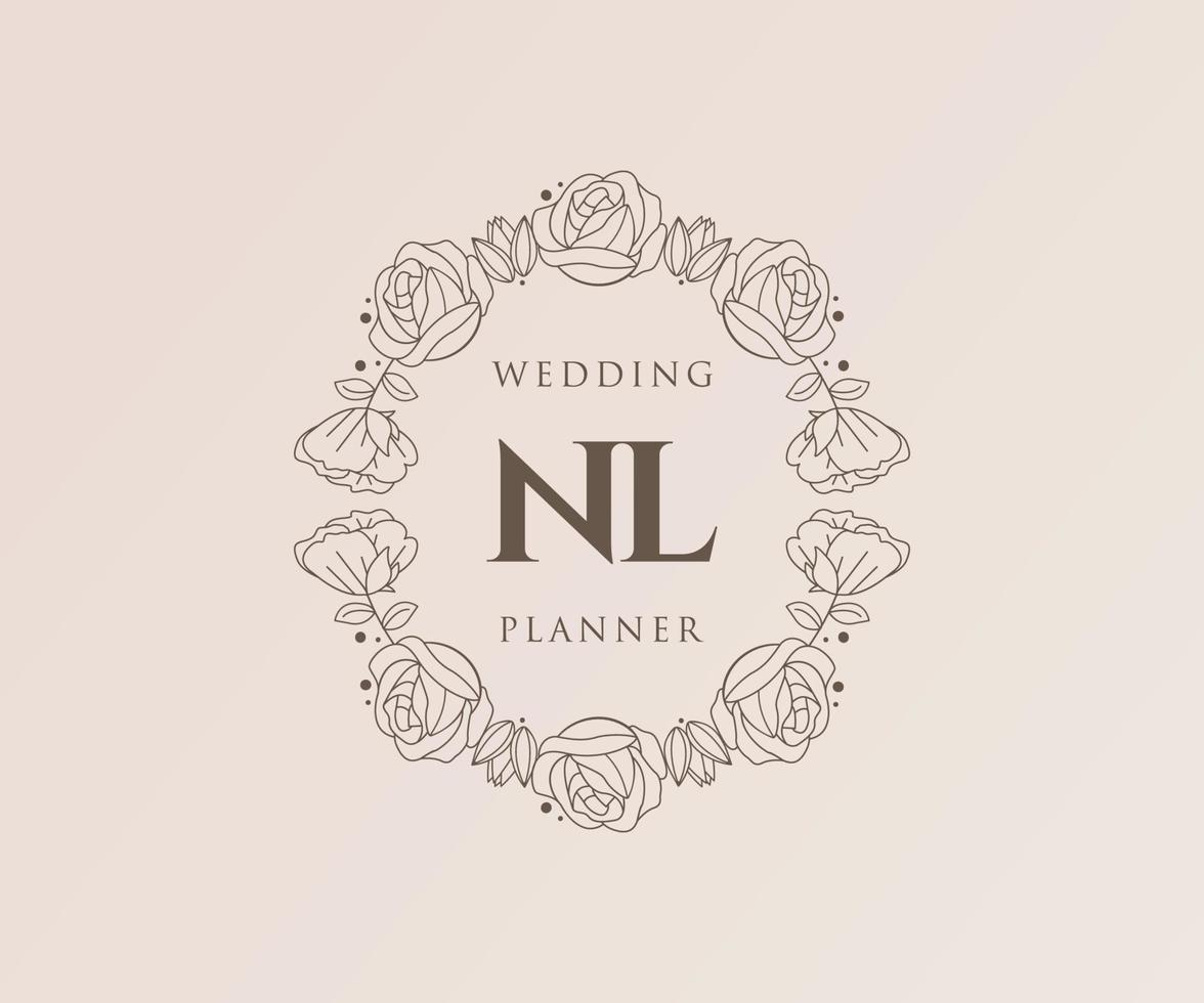 colección de logotipos de monogramas de boda con letras iniciales nl, plantillas florales y minimalistas modernas dibujadas a mano para tarjetas de invitación, guardar la fecha, identidad elegante para restaurante, boutique, café en vector