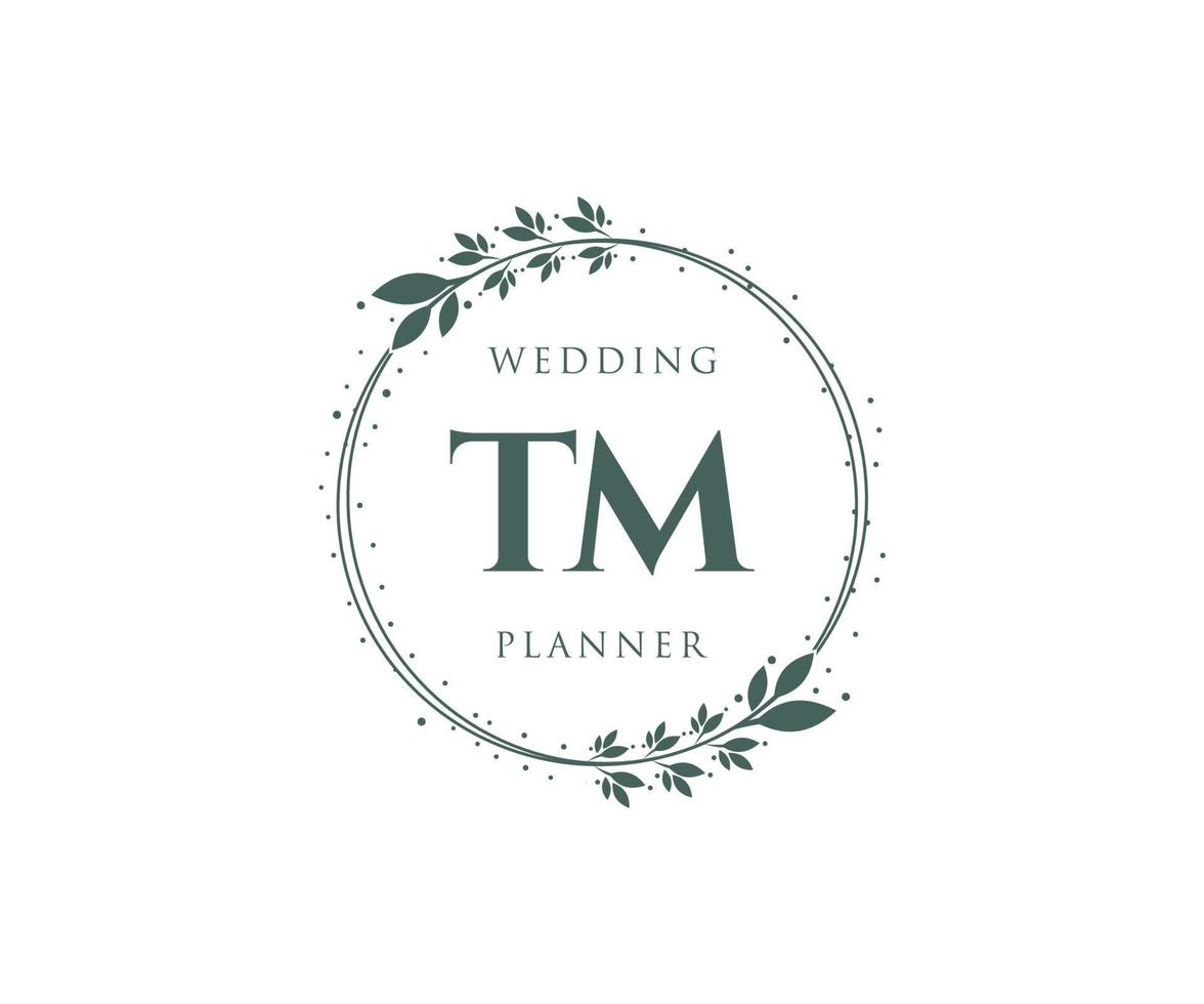 colección de logotipos de monograma de boda con letras iniciales tm, plantillas florales y minimalistas modernas dibujadas a mano para tarjetas de invitación, guardar la fecha, identidad elegante para restaurante, boutique, café en vector