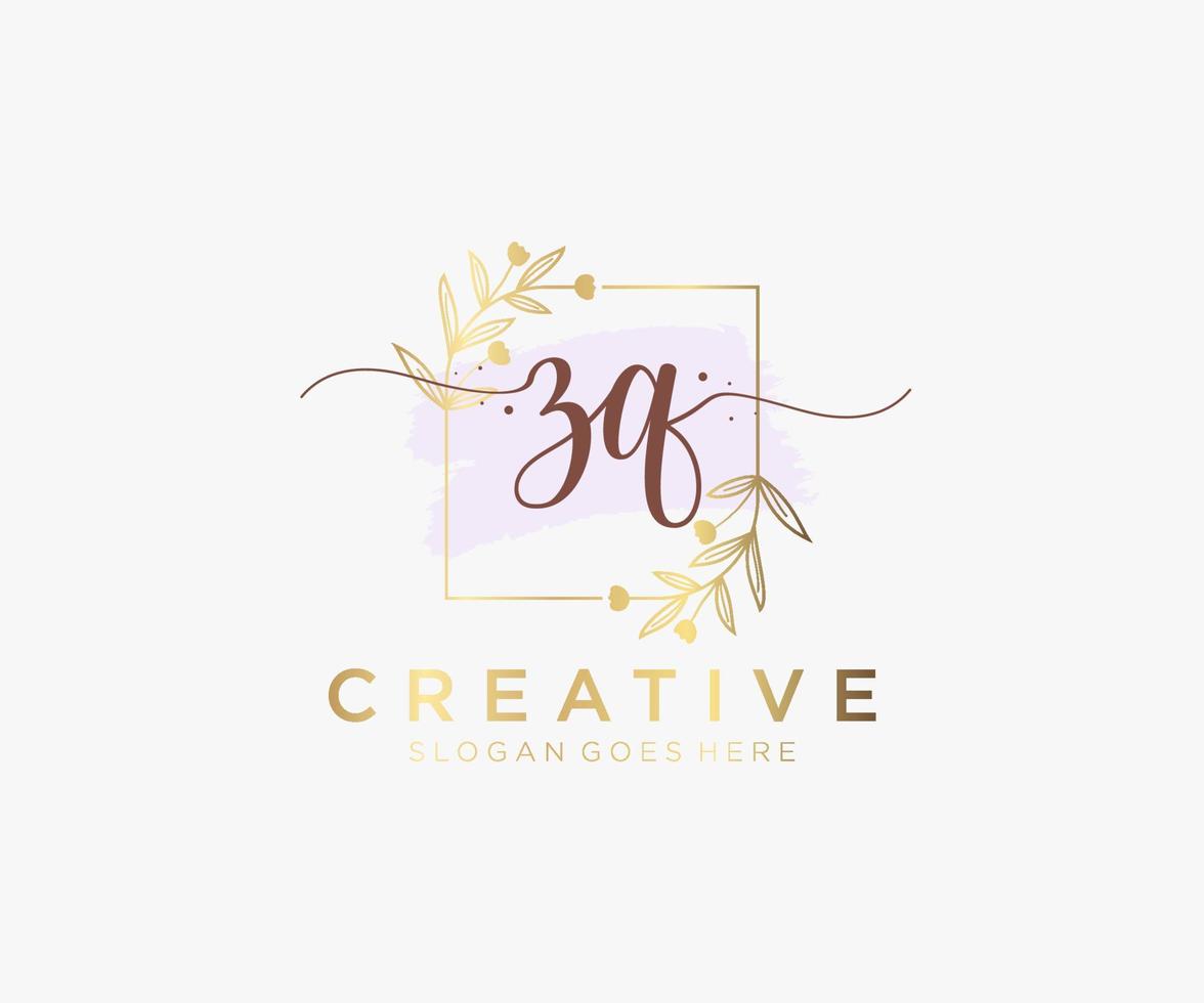 Initial ZQ feminine logo. Usable for Nature, Salon, Spa, Cosmetic and Beauty Logos. Flat Vector Logo Design Template Element.