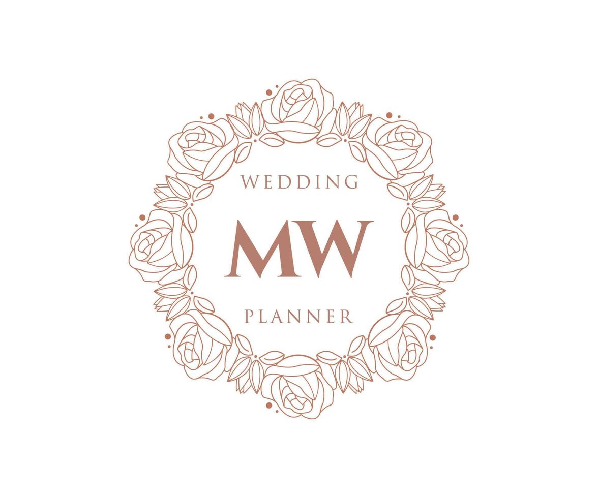 MW Initials letter Wedding monogram logos collection, hand drawn modern minimalistic and floral templates for Invitation cards, Save the Date, elegant identity for restaurant, boutique, cafe in vector