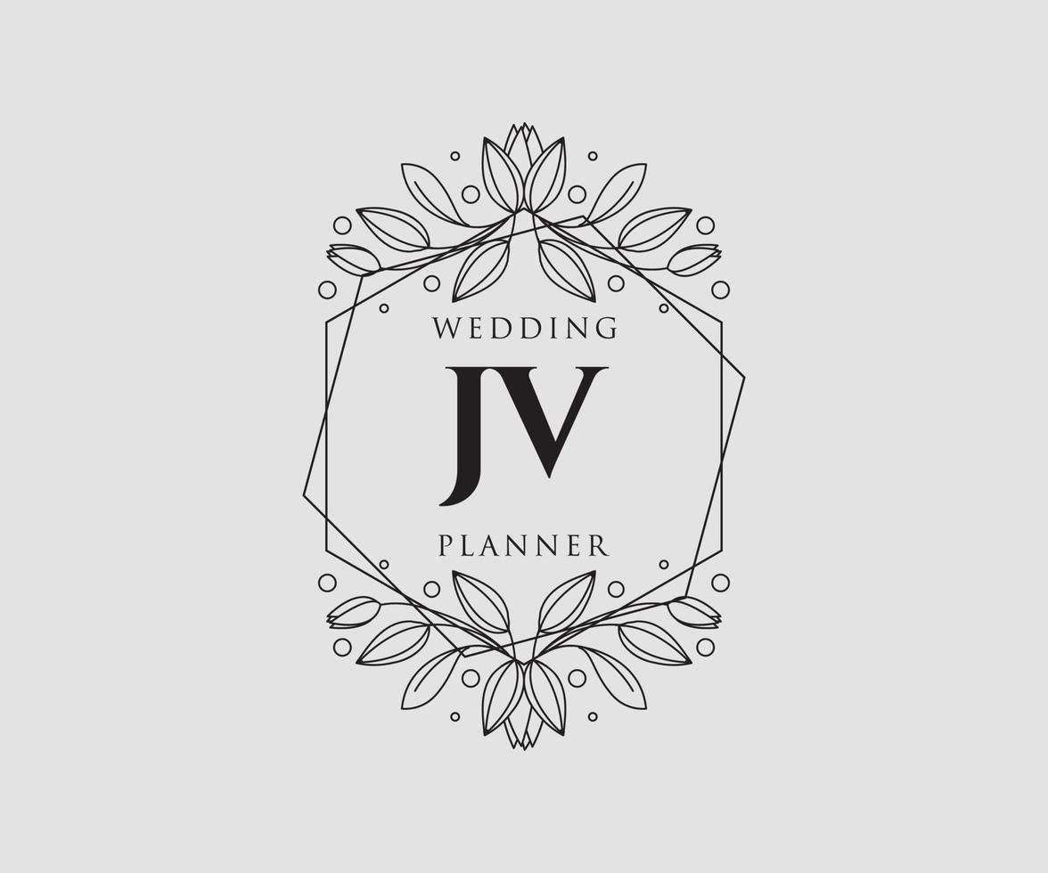 JV Initials letter Wedding monogram logos collection, hand drawn modern minimalistic and floral templates for Invitation cards, Save the Date, elegant identity for restaurant, boutique, cafe in vector