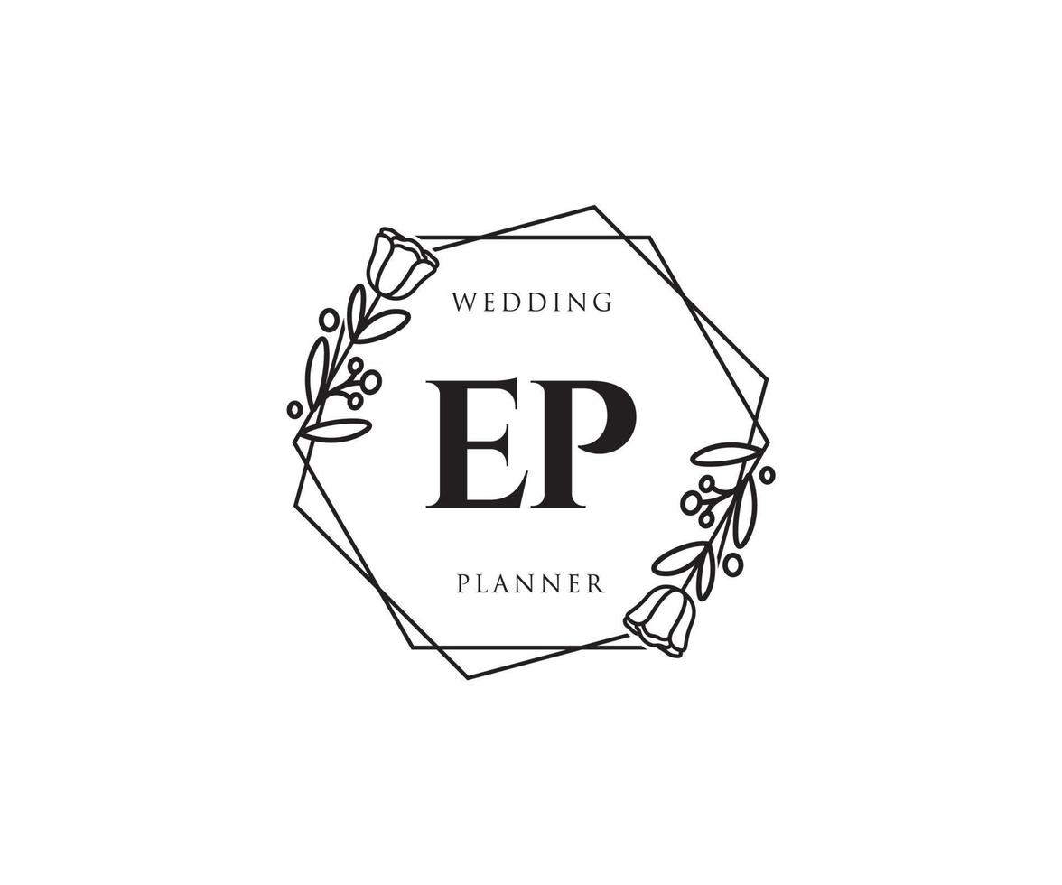 Initial EP feminine logo. Usable for Nature, Salon, Spa, Cosmetic and Beauty Logos. Flat Vector Logo Design Template Element.
