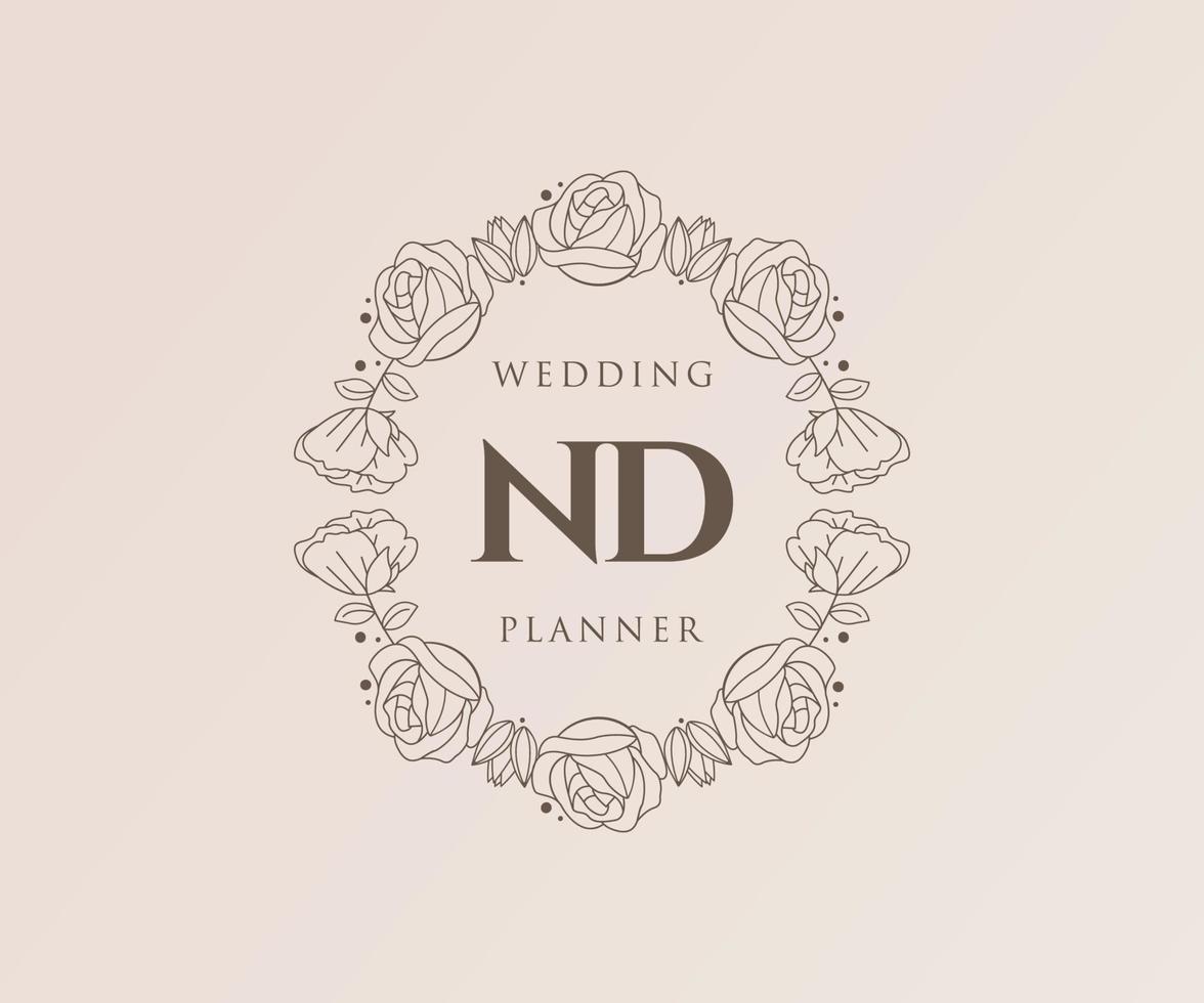 ND Initials letter Wedding monogram logos collection, hand drawn modern minimalistic and floral templates for Invitation cards, Save the Date, elegant identity for restaurant, boutique, cafe in vector