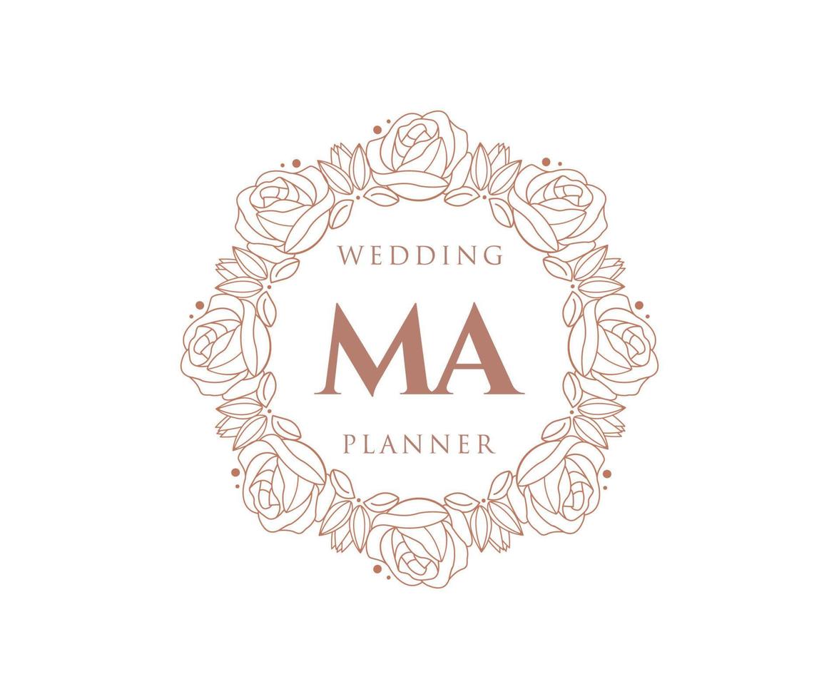 colección de logotipos de monograma de boda con letras iniciales ma, plantillas florales y minimalistas modernas dibujadas a mano para tarjetas de invitación, guardar la fecha, identidad elegante para restaurante, boutique, café en vector