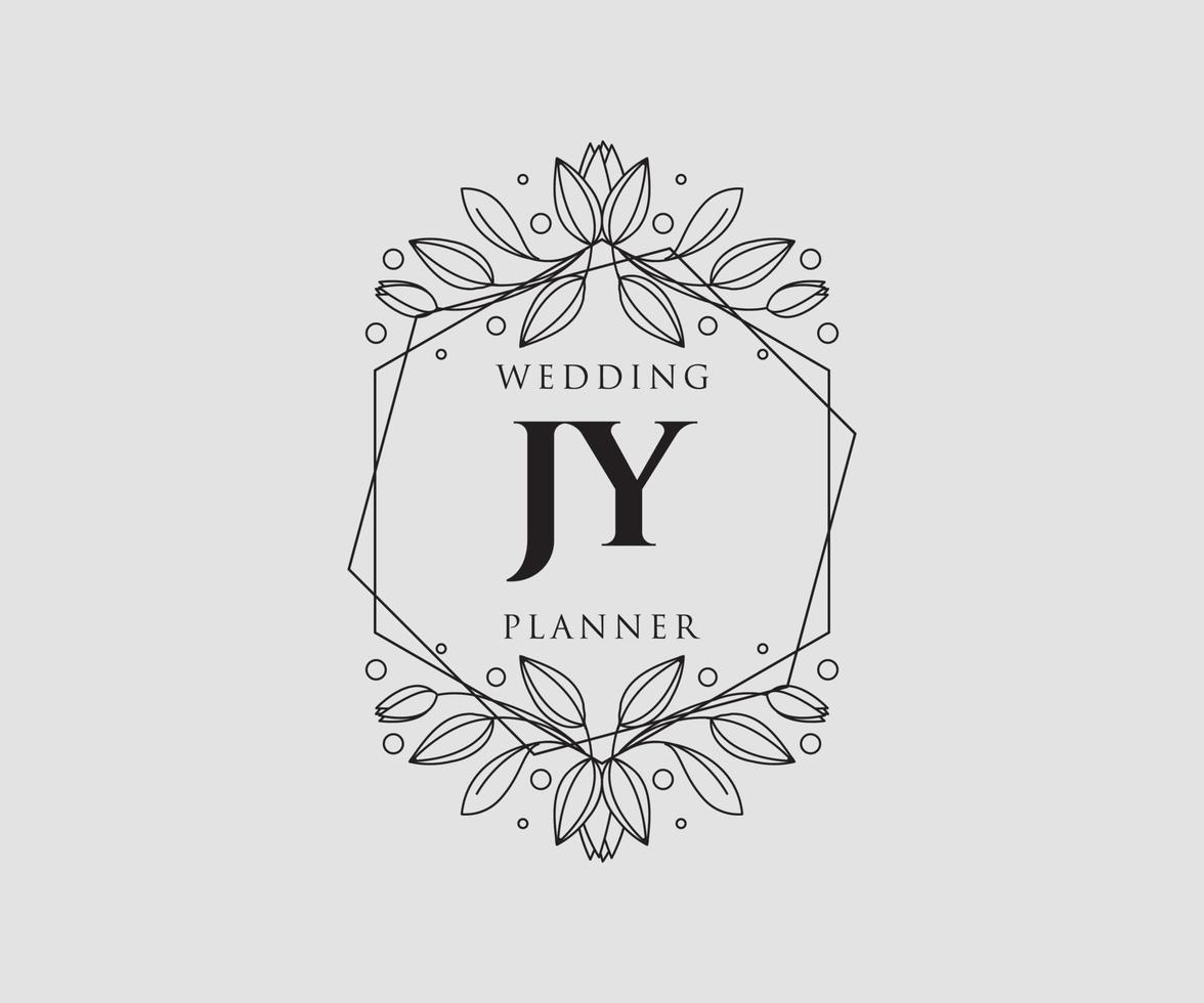 colección de logotipos de monograma de boda con letras iniciales jy, plantillas florales y minimalistas modernas dibujadas a mano para tarjetas de invitación, guardar la fecha, identidad elegante para restaurante, boutique, café en vector