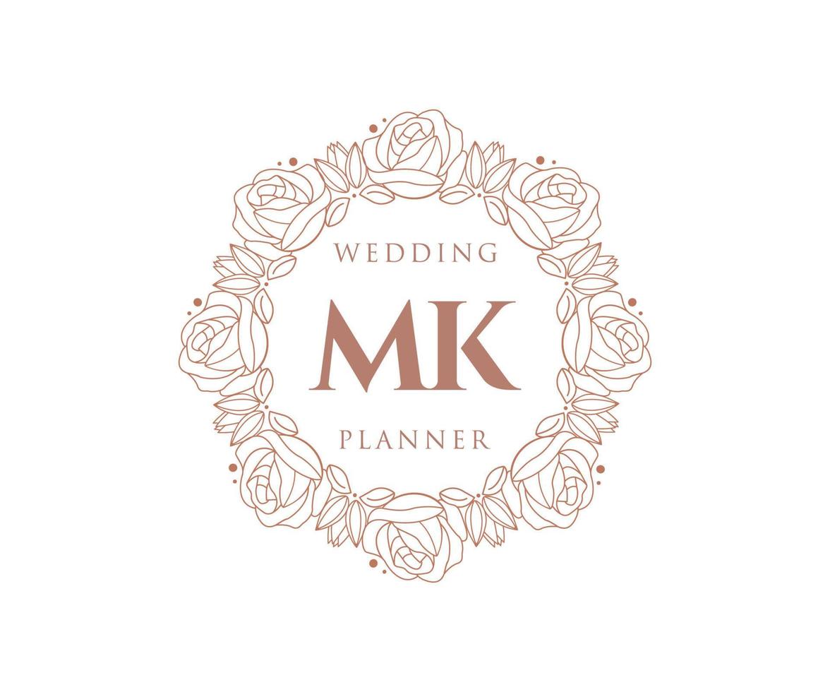 MK Initials letter Wedding monogram logos collection, hand drawn modern minimalistic and floral templates for Invitation cards, Save the Date, elegant identity for restaurant, boutique, cafe in vector