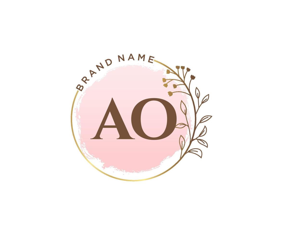 Initial AO feminine logo. Usable for Nature, Salon, Spa, Cosmetic and Beauty Logos. Flat Vector Logo Design Template Element.