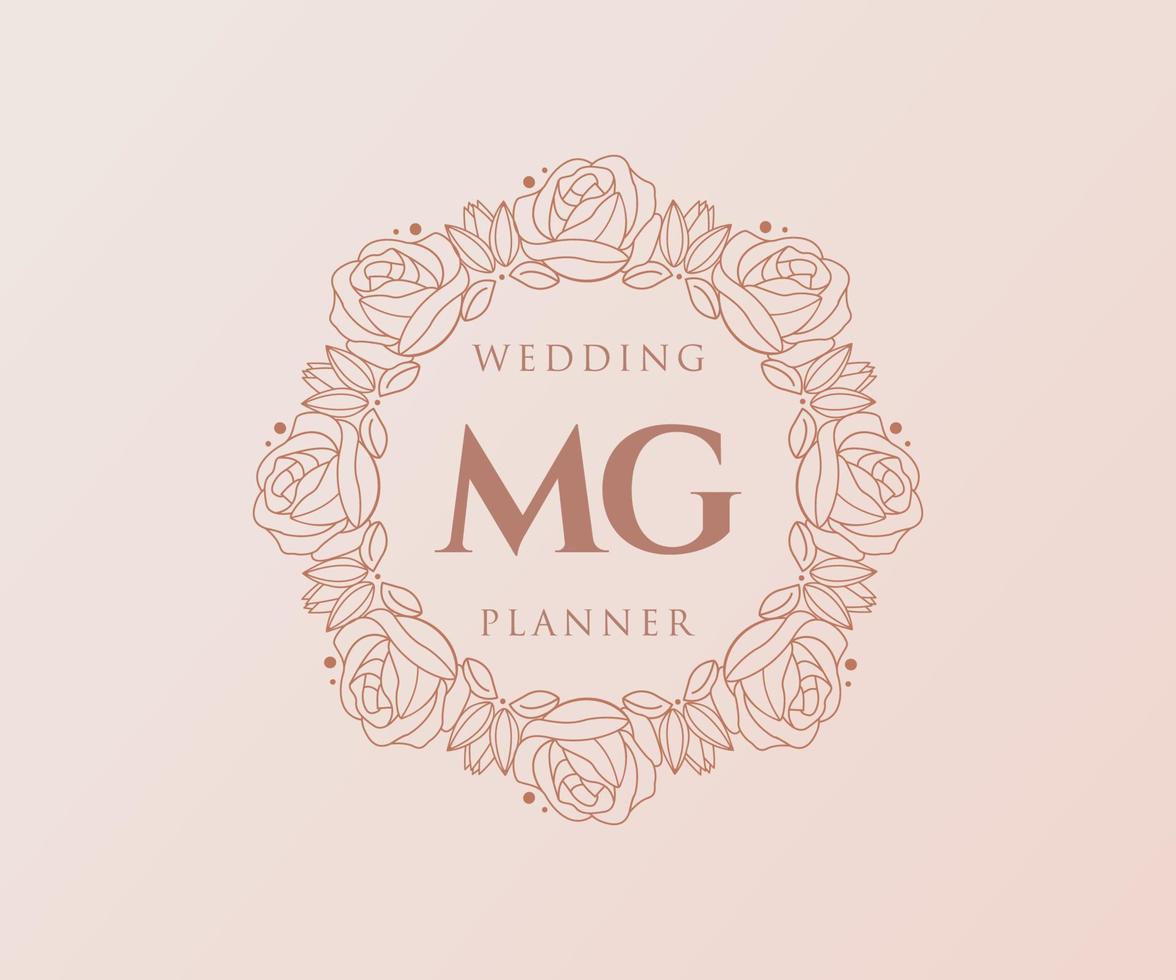 colección de logotipos de monograma de boda con letras iniciales mg, plantillas florales y minimalistas modernas dibujadas a mano para tarjetas de invitación, guardar la fecha, identidad elegante para restaurante, boutique, café en vector