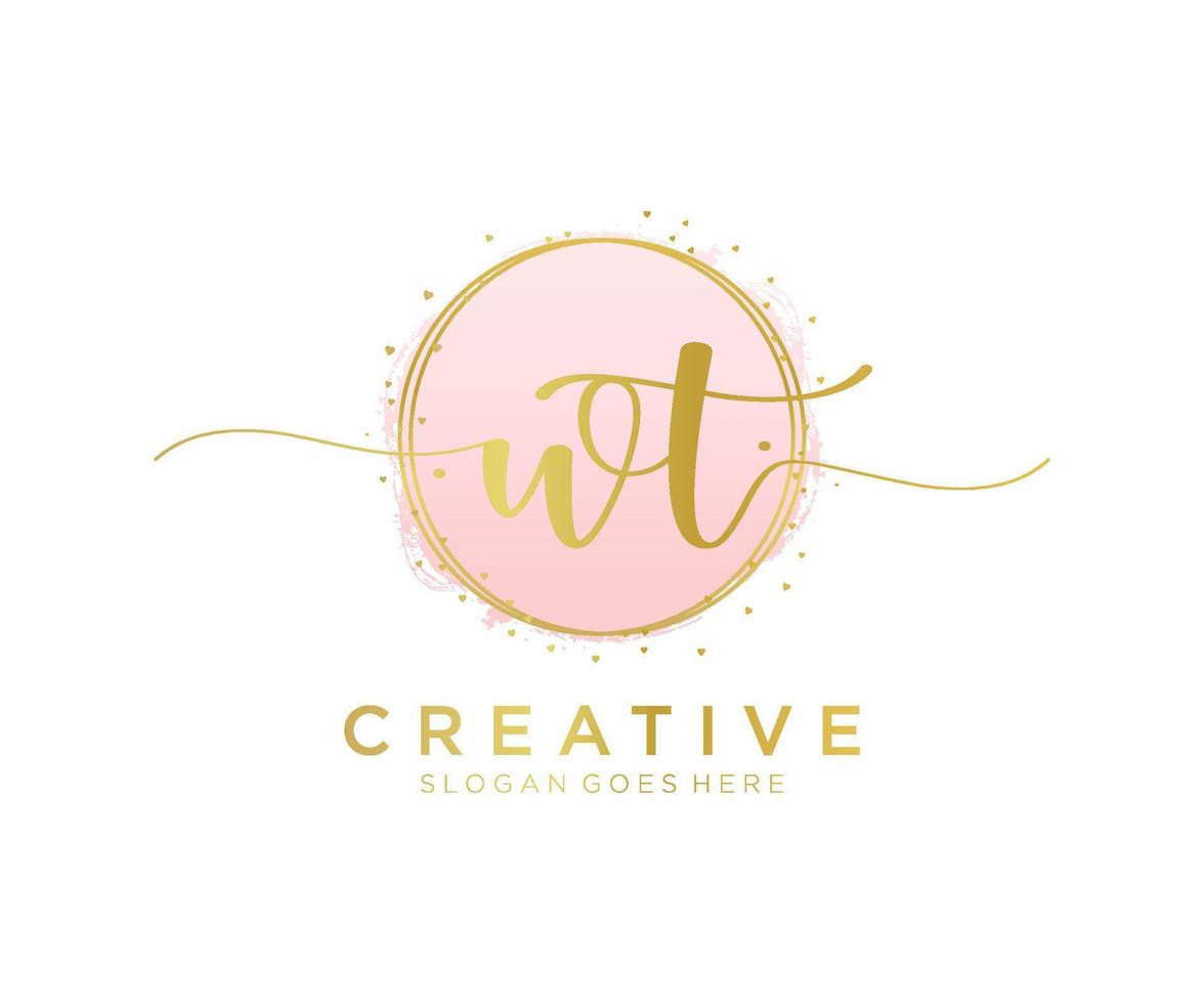 Initial WT feminine logo. Usable for Nature, Salon, Spa, Cosmetic and Beauty Logos. Flat Vector Logo Design Template Element.