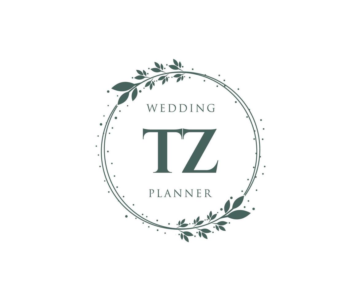 TZ Initials letter Wedding monogram logos collection, hand drawn modern minimalistic and floral templates for Invitation cards, Save the Date, elegant identity for restaurant, boutique, cafe in vector