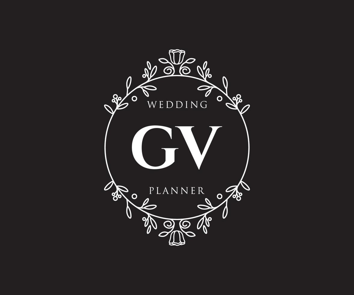 GV Initials letter Wedding monogram logos collection, hand drawn modern minimalistic and floral templates for Invitation cards, Save the Date, elegant identity for restaurant, boutique, cafe in vector