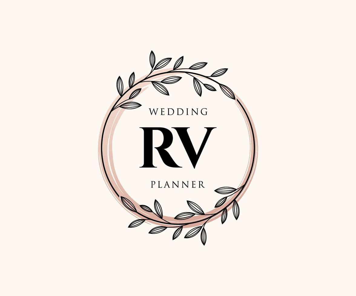 RV Initials letter Wedding monogram logos collection, hand drawn modern minimalistic and floral templates for Invitation cards, Save the Date, elegant identity for restaurant, boutique, cafe in vector