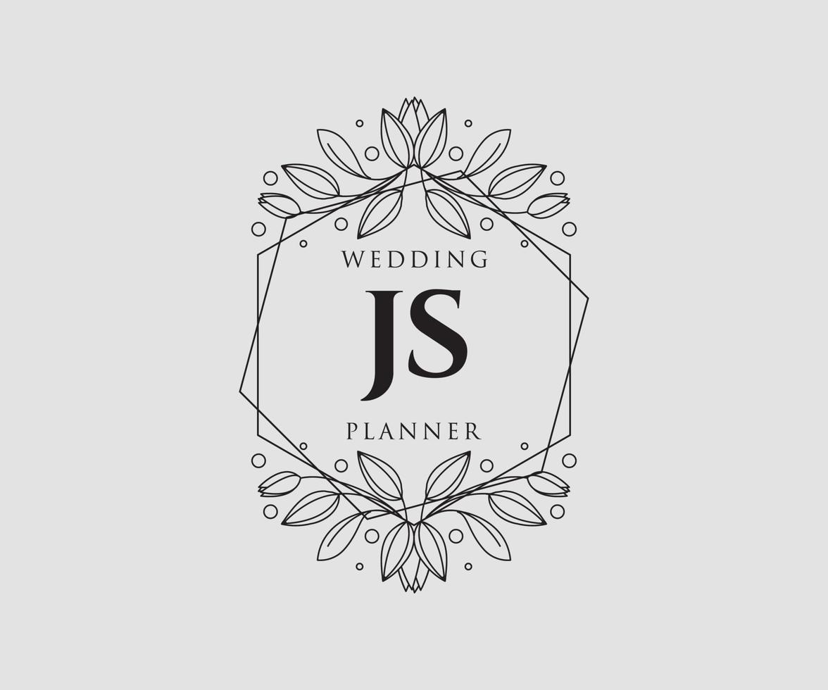JS Initials letter Wedding monogram logos collection, hand drawn modern minimalistic and floral templates for Invitation cards, Save the Date, elegant identity for restaurant, boutique, cafe in vector