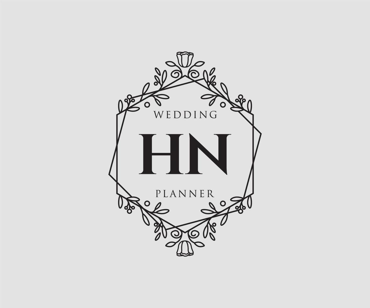 HN Initials letter Wedding monogram logos collection, hand drawn modern minimalistic and floral templates for Invitation cards, Save the Date, elegant identity for restaurant, boutique, cafe in vector