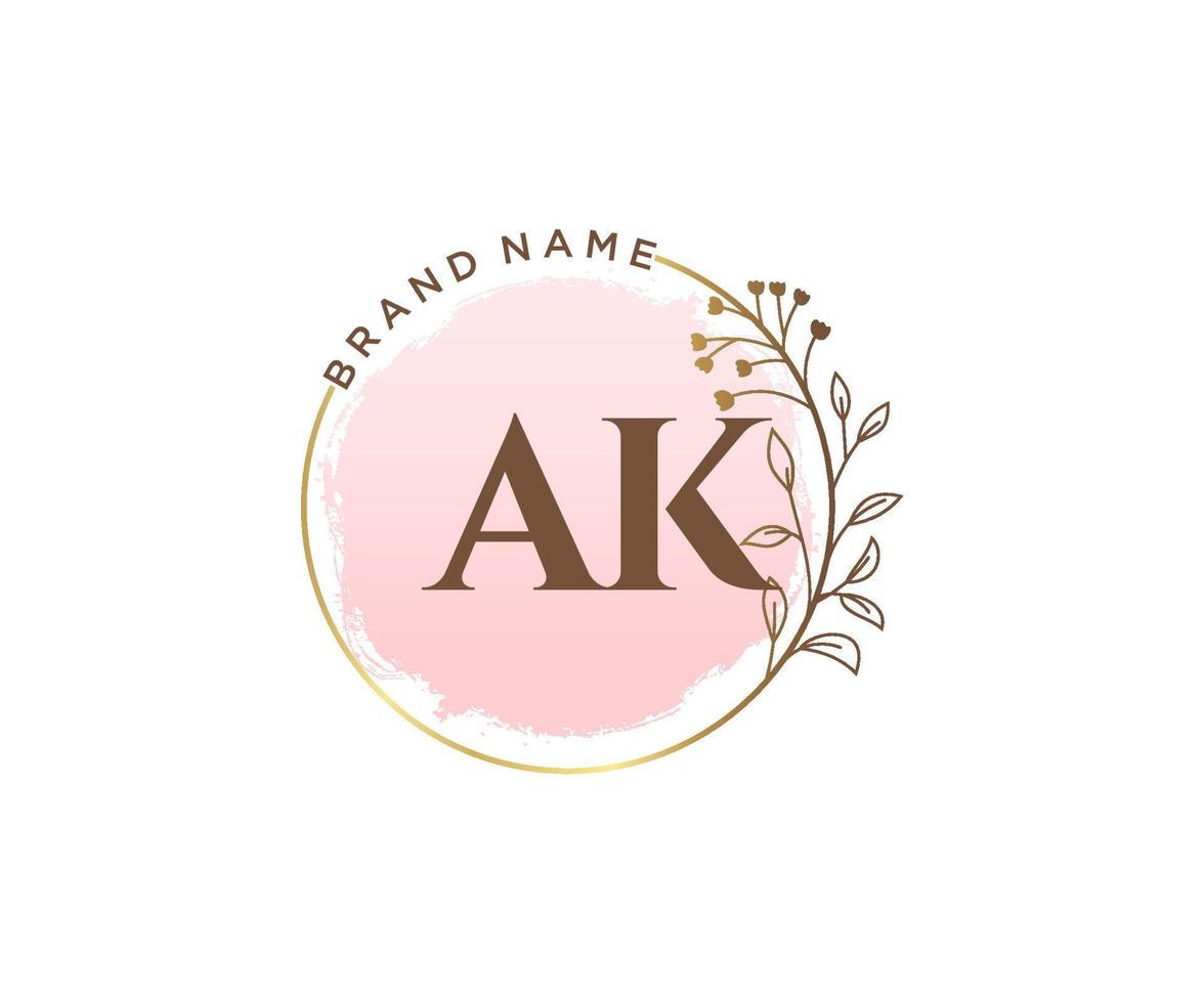 Initial AK feminine logo. Usable for Nature, Salon, Spa, Cosmetic and Beauty Logos. Flat Vector Logo Design Template Element.