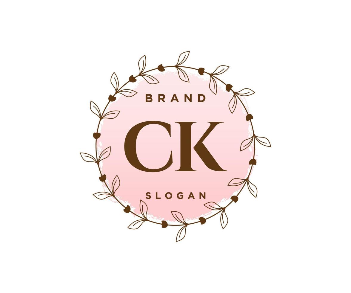 Initial CK feminine logo. Usable for Nature, Salon, Spa, Cosmetic and Beauty Logos. Flat Vector Logo Design Template Element.