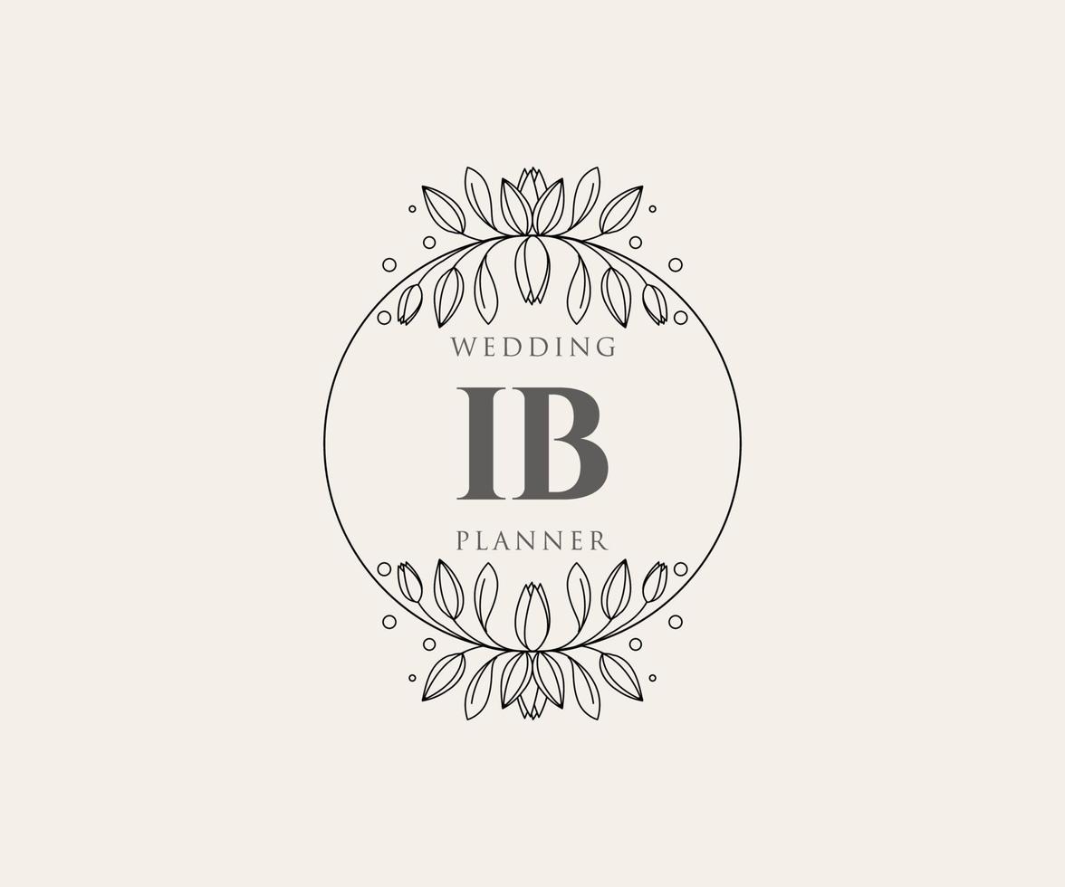 colección de logotipos de monograma de boda con letras iniciales ib, plantillas florales y minimalistas modernas dibujadas a mano para tarjetas de invitación, guardar la fecha, identidad elegante para restaurante, boutique, café en vector