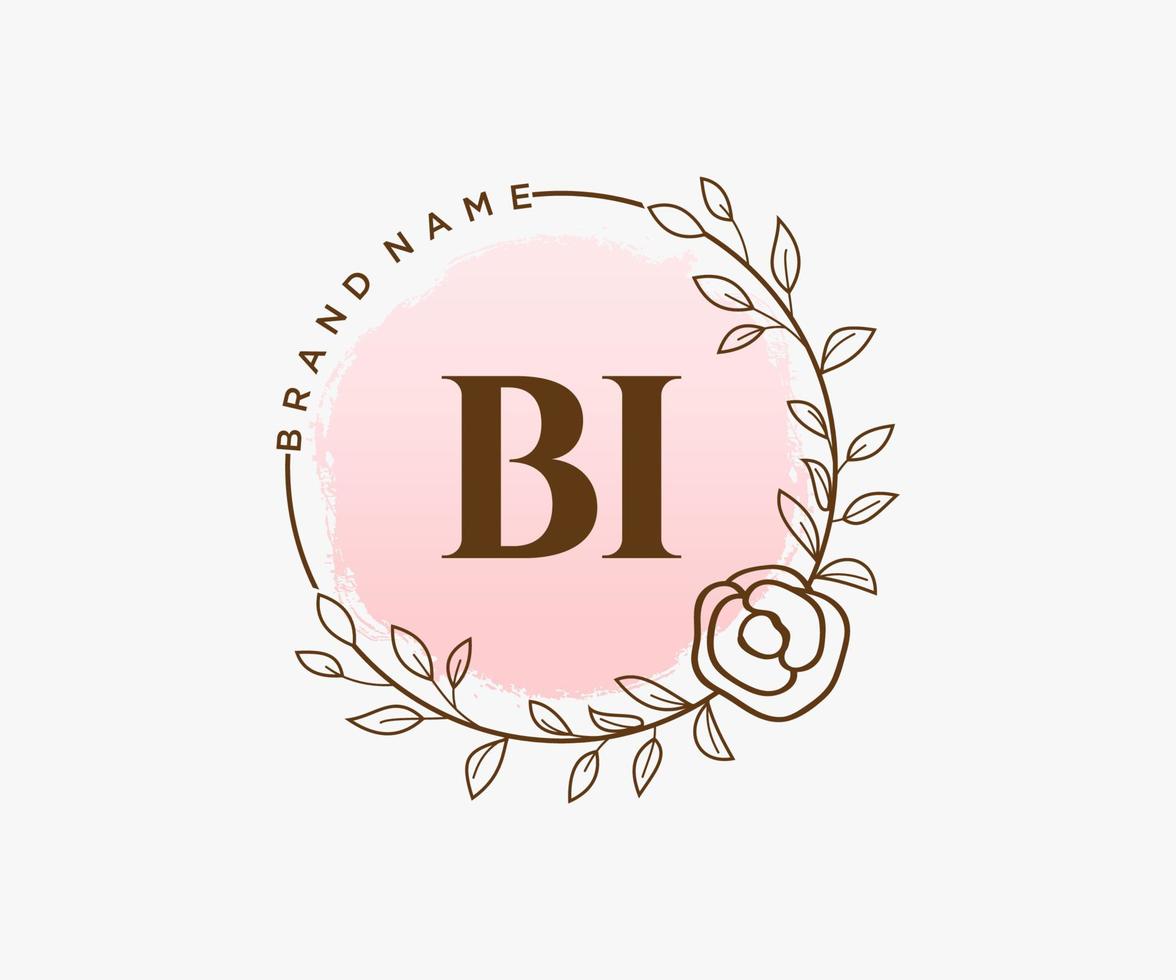 Initial BI feminine logo. Usable for Nature, Salon, Spa, Cosmetic and Beauty Logos. Flat Vector Logo Design Template Element.